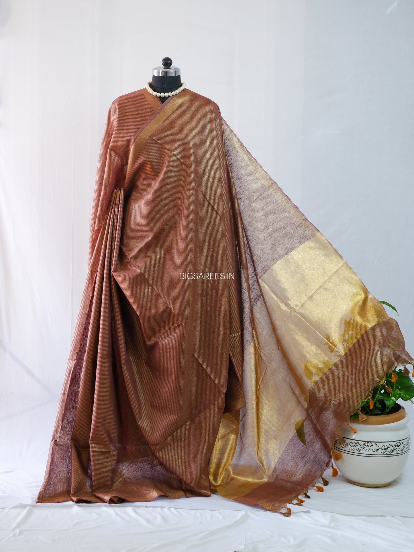 Linen & Zari Mix Saree | Brown