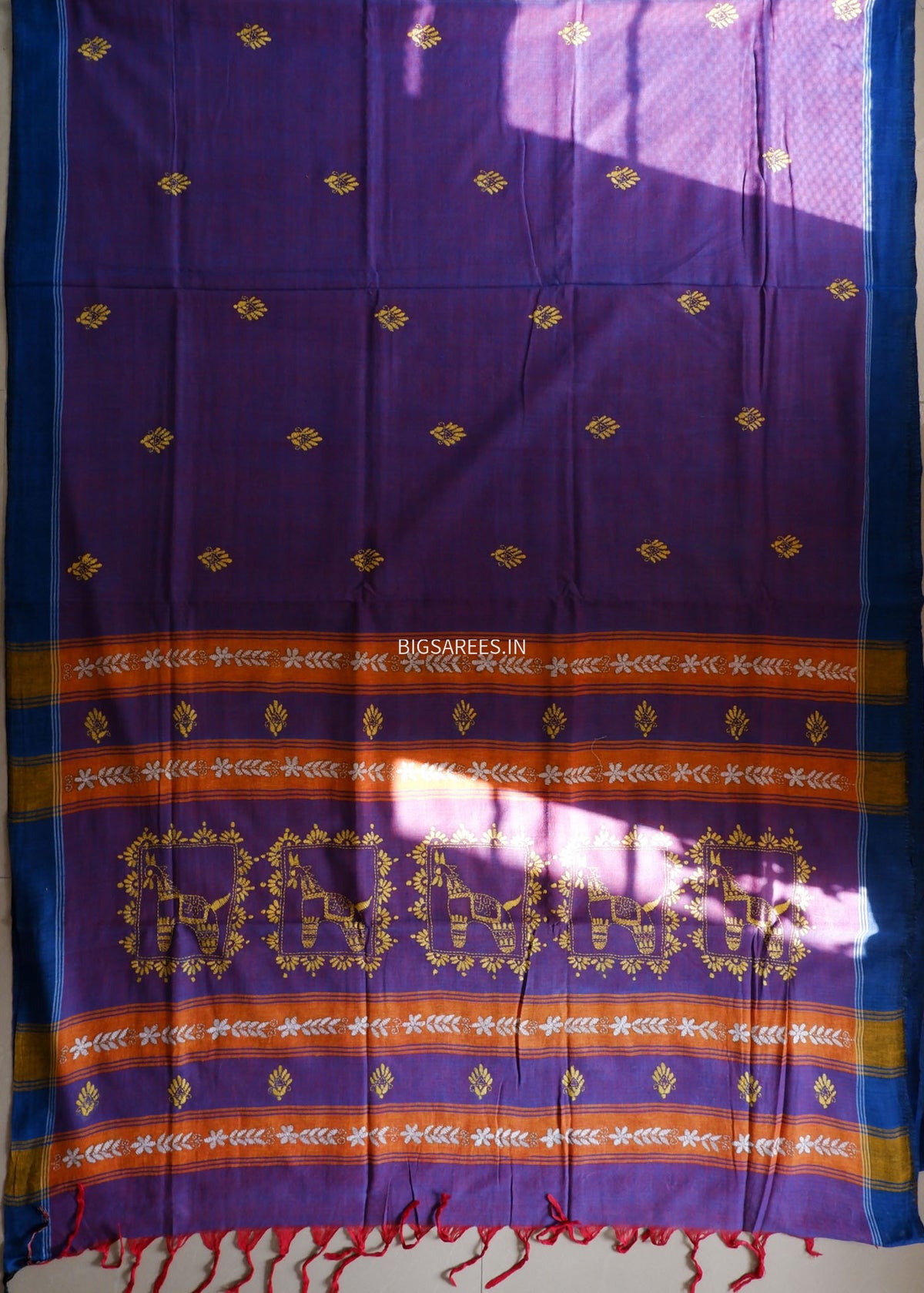 Kantha Hand-Embroidered Saree | Pure Khadi Cotton | Dual Tone
