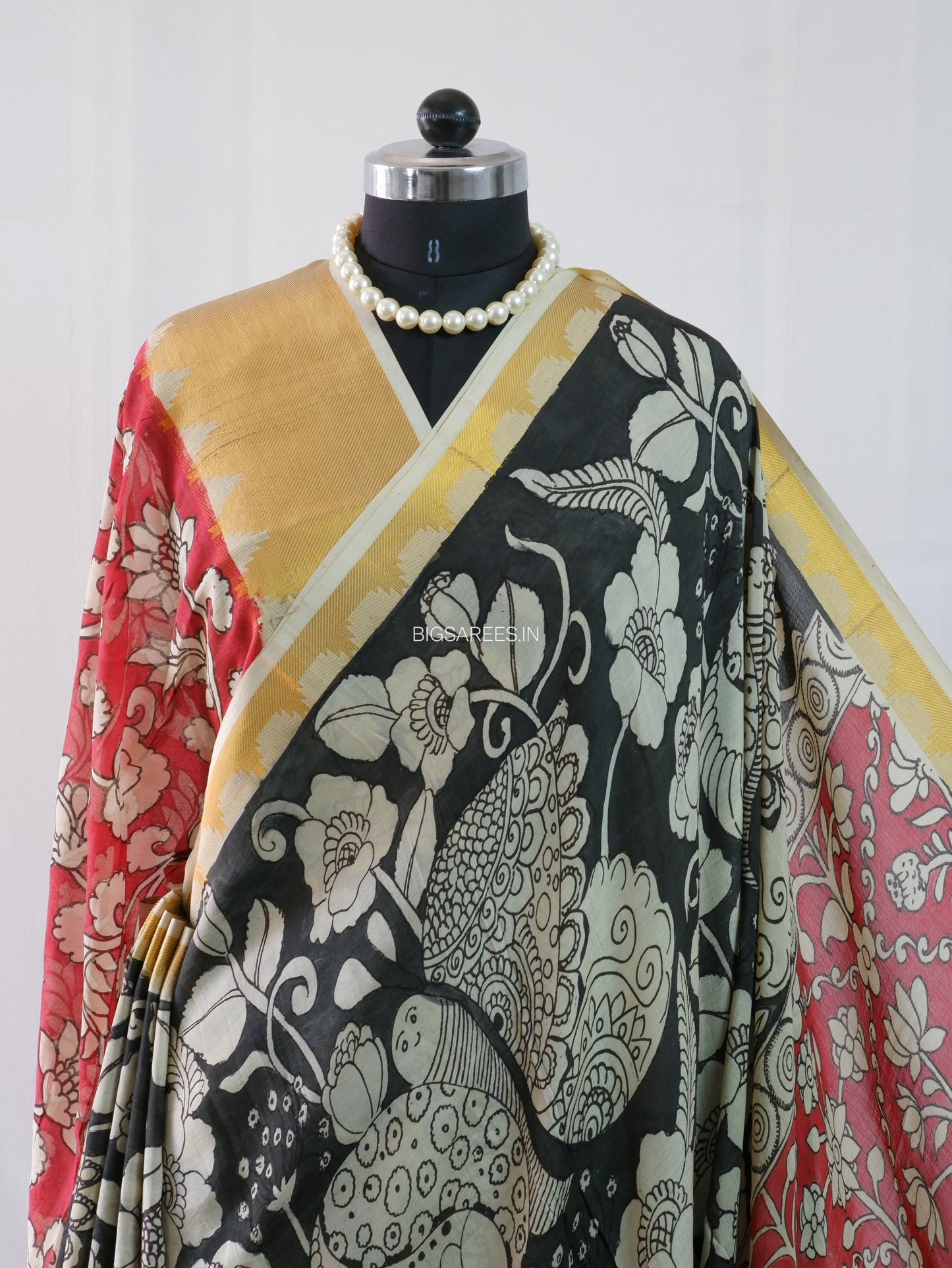 Hand-Painted Kalamkari Saree | Pure Bangalore Silk | Black