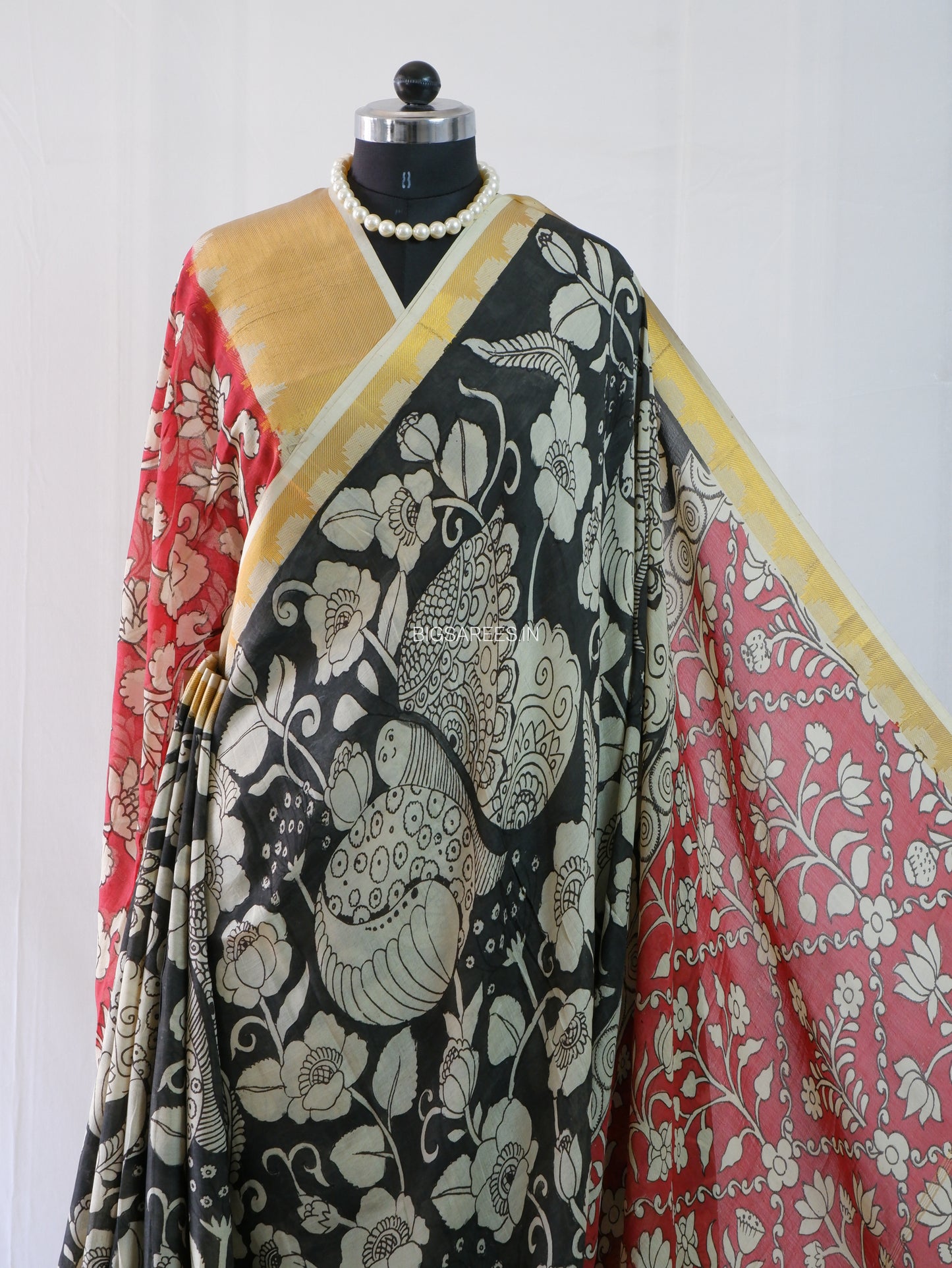 Hand-Painted Kalamkari Saree | Pure Bangalore Silk | Black