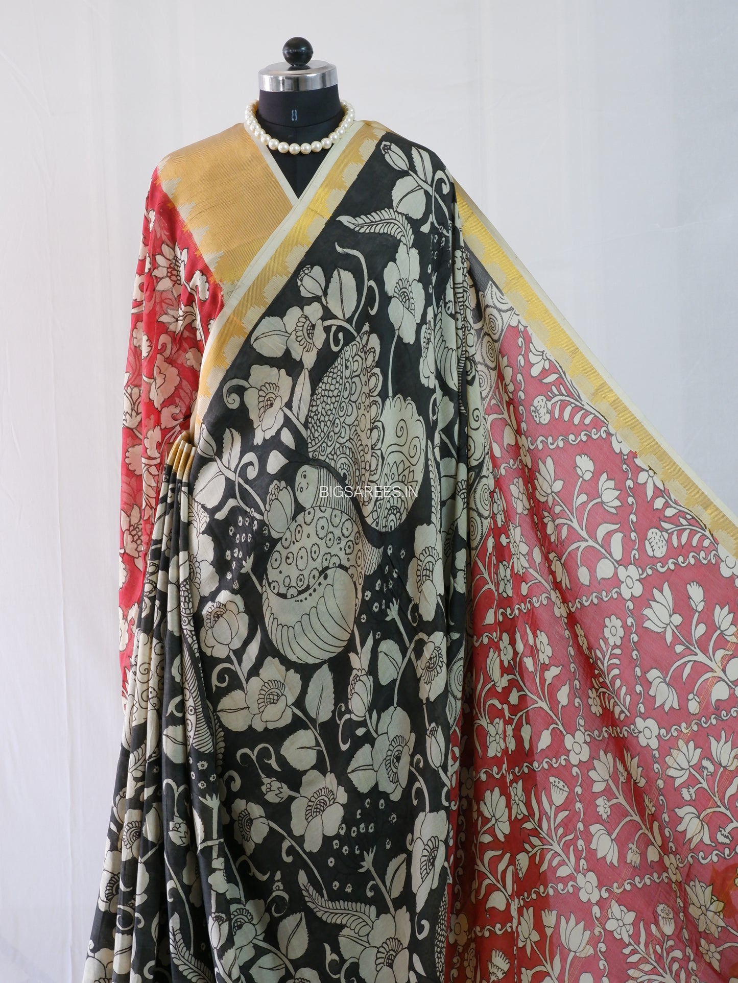 Hand-Painted Kalamkari Saree | Pure Bangalore Silk | Black