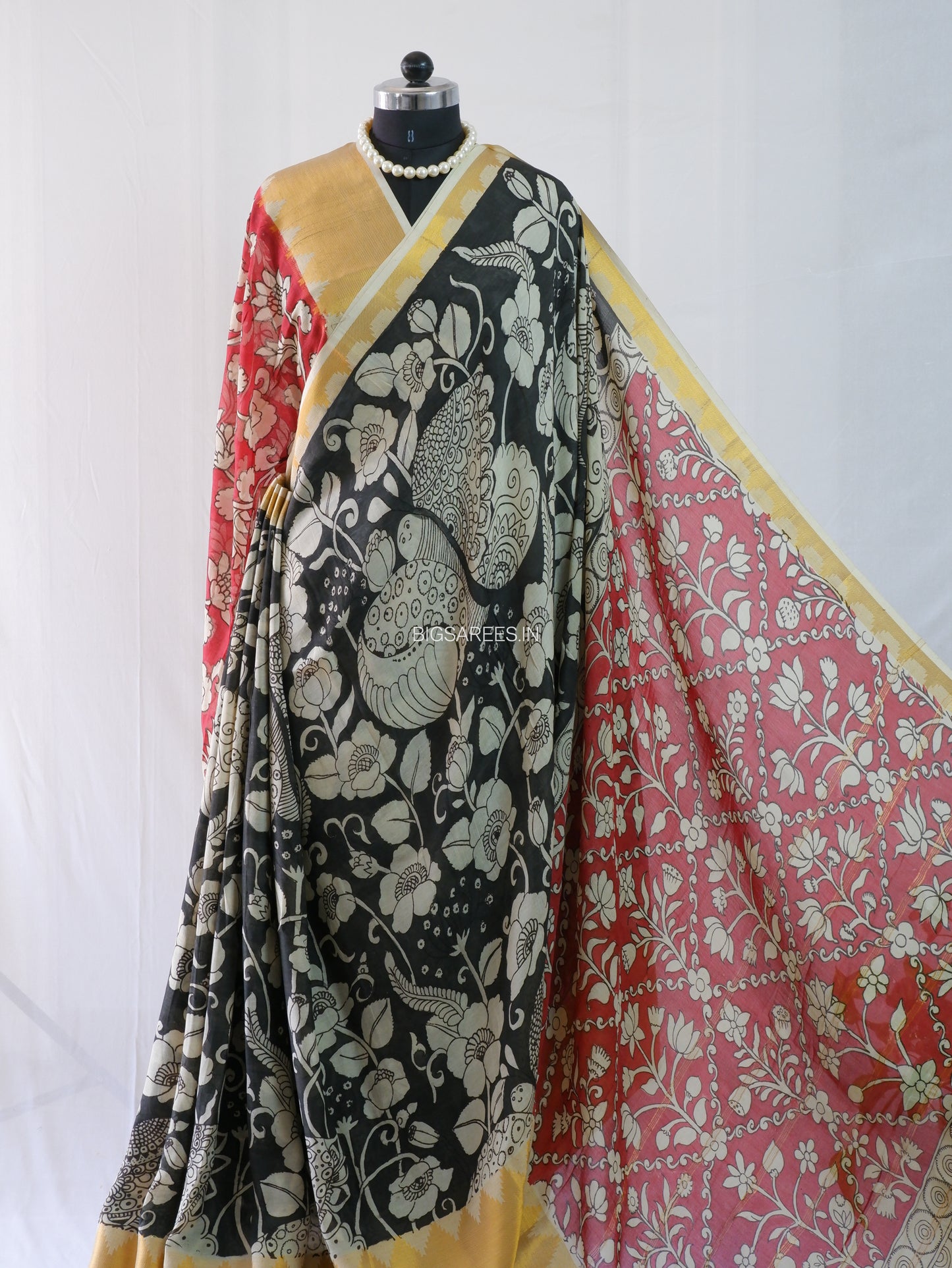 Hand-Painted Kalamkari Saree | Pure Bangalore Silk | Black