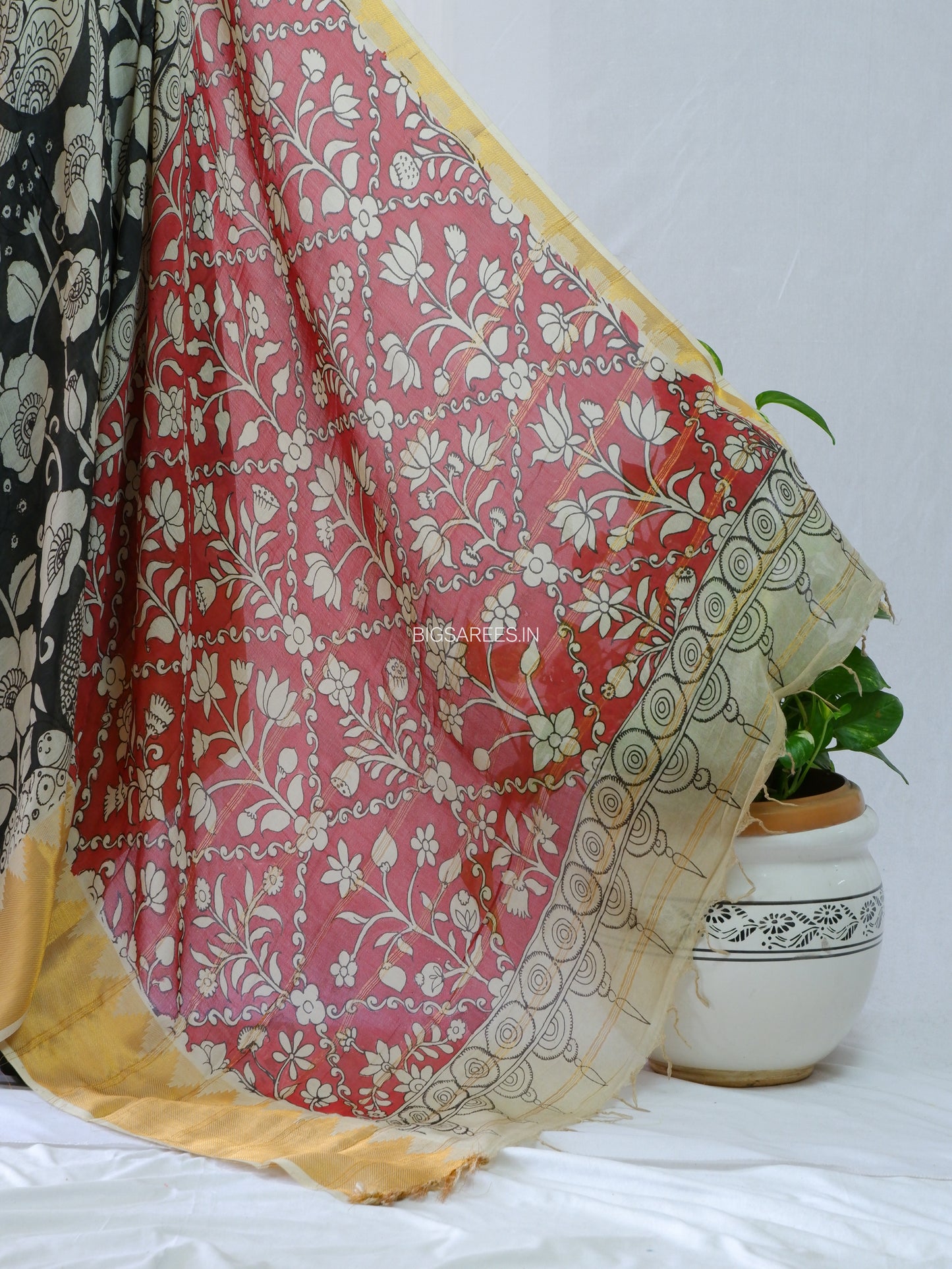 Hand-Painted Kalamkari Saree | Pure Bangalore Silk | Black