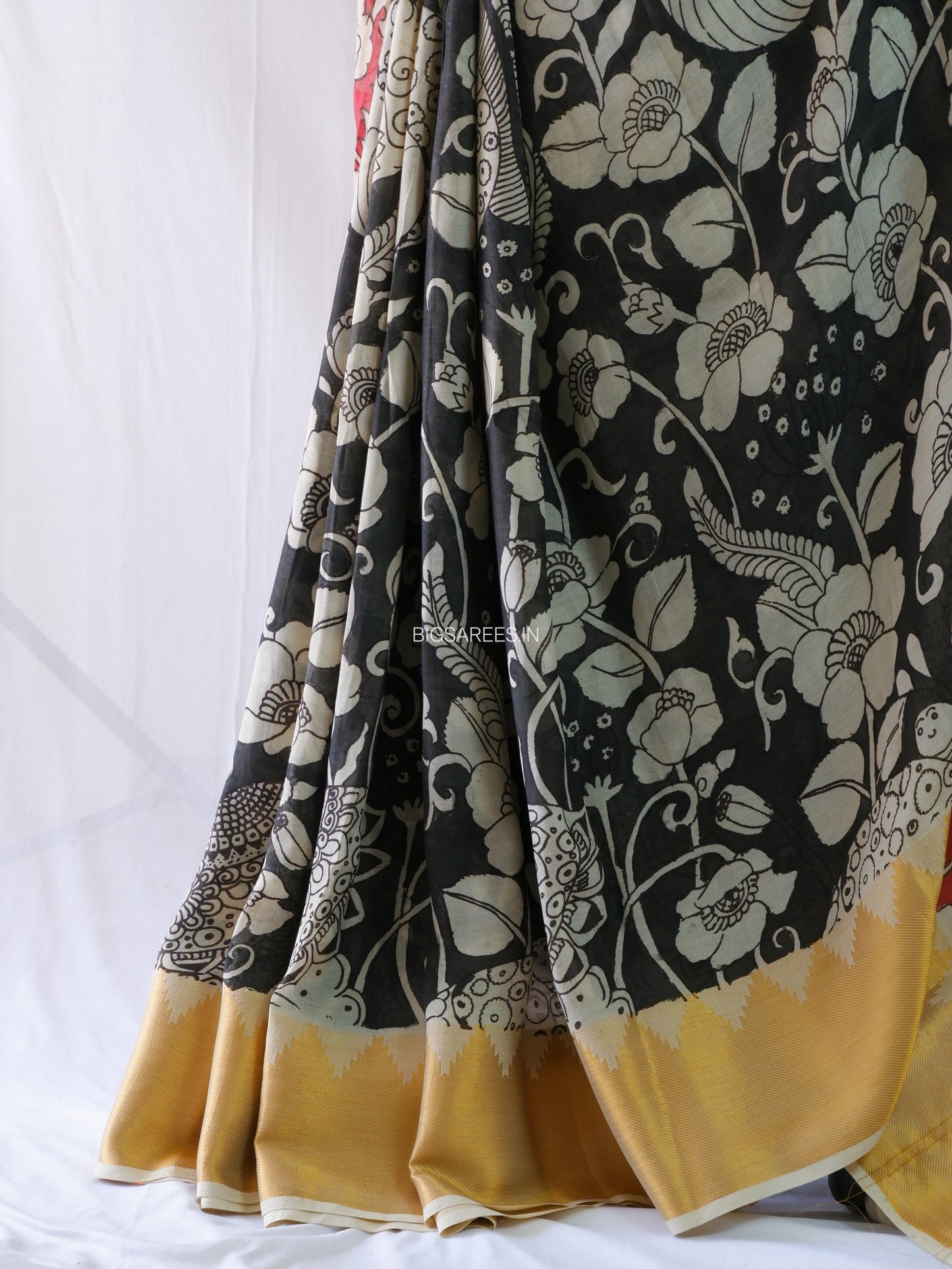 Hand-Painted Kalamkari Saree | Pure Bangalore Silk | Black