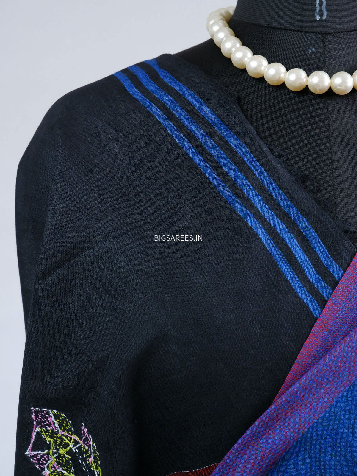 Kantha Stitch Hand-Embroidered Saree | Khadi Cotton | Blue