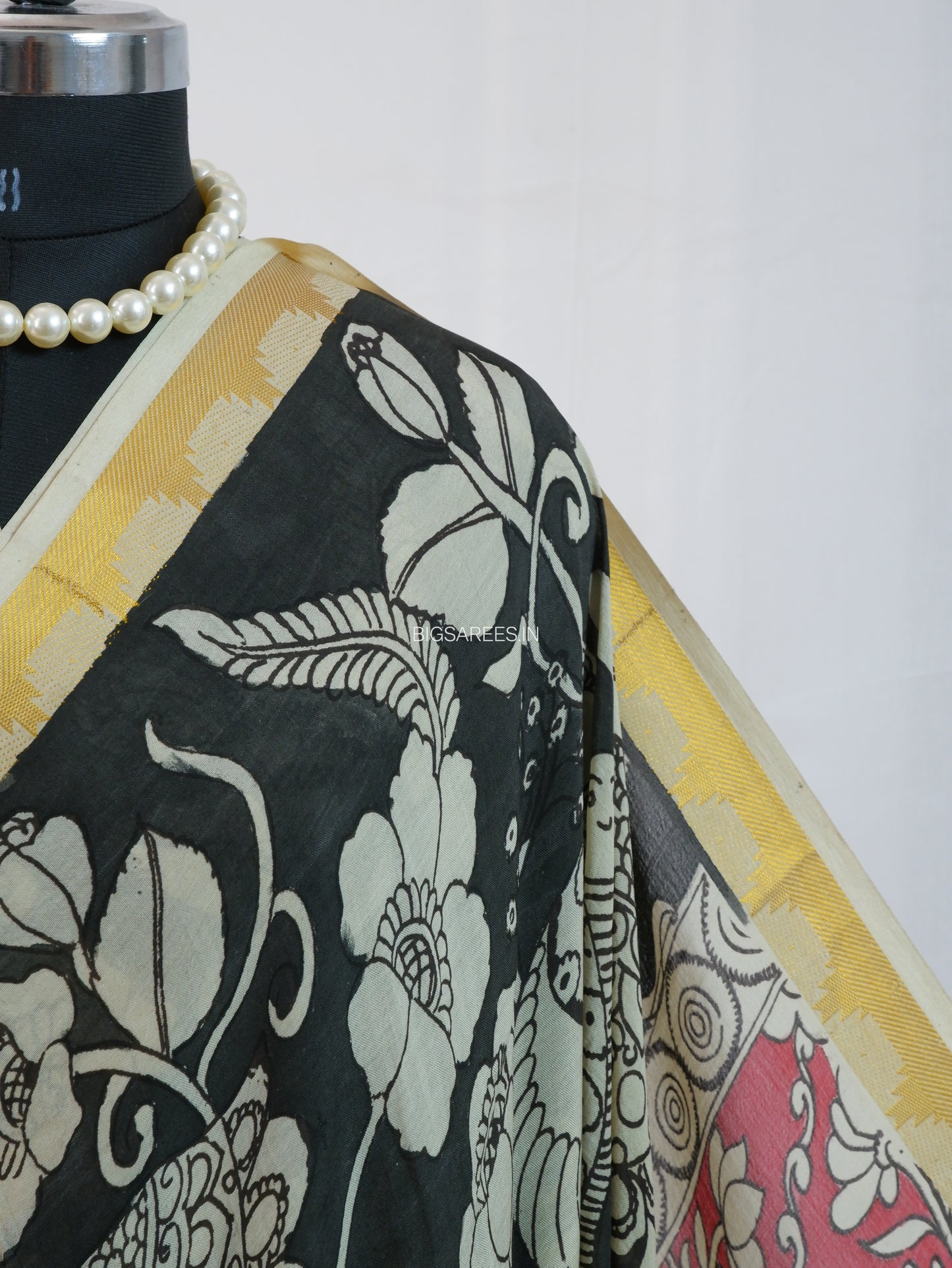 Hand-Painted Kalamkari Saree | Pure Bangalore Silk | Black