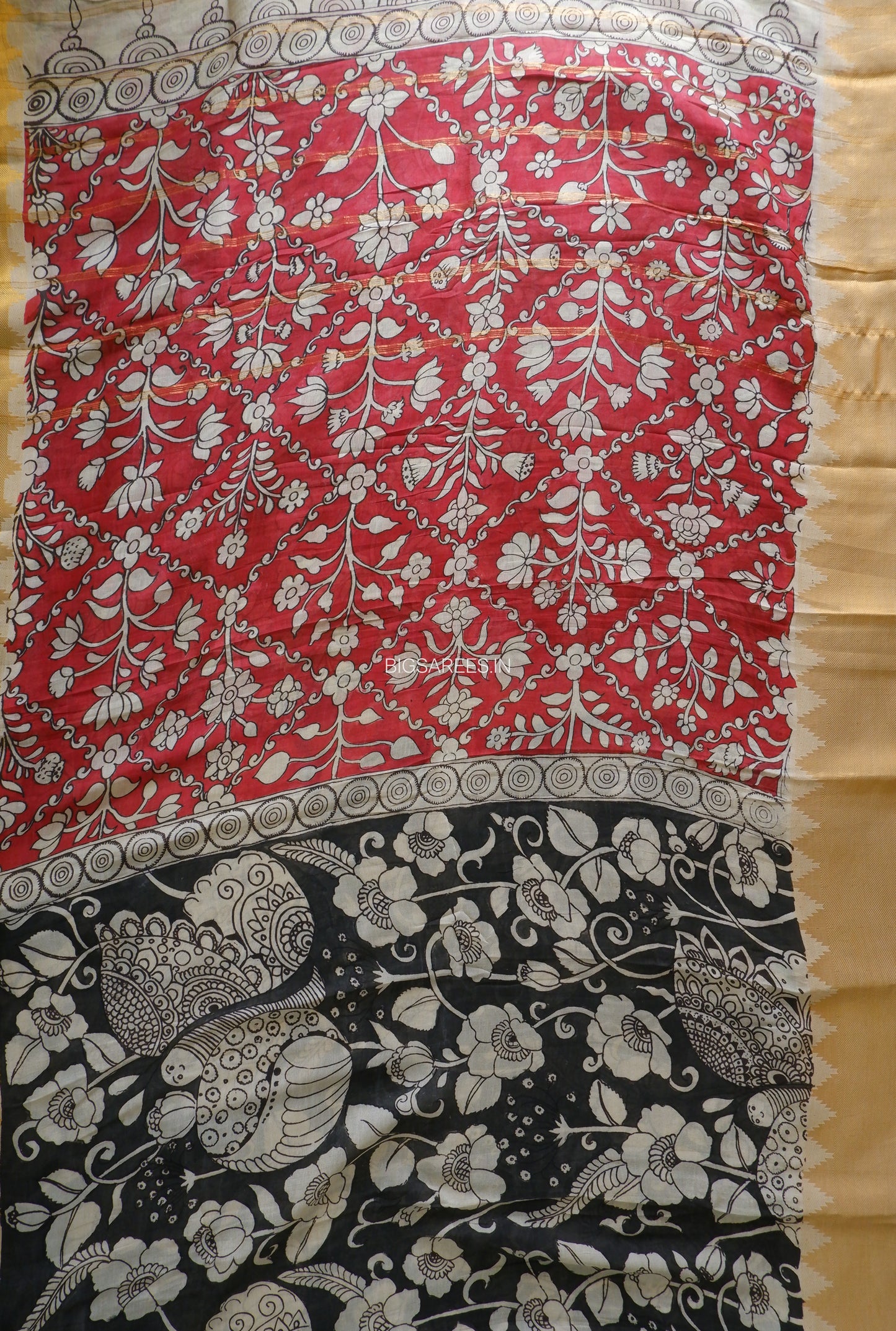 Hand-Painted Kalamkari Saree | Pure Bangalore Silk | Black