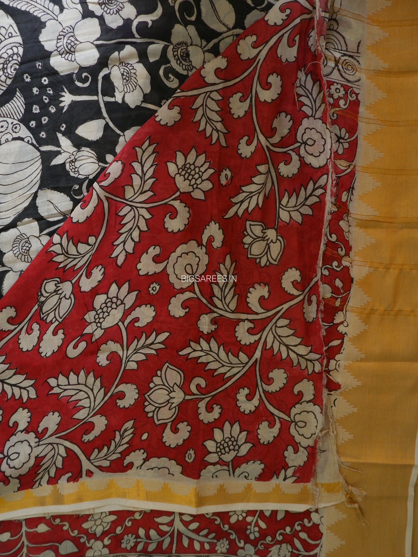 Hand-Painted Kalamkari Saree | Pure Bangalore Silk | Black