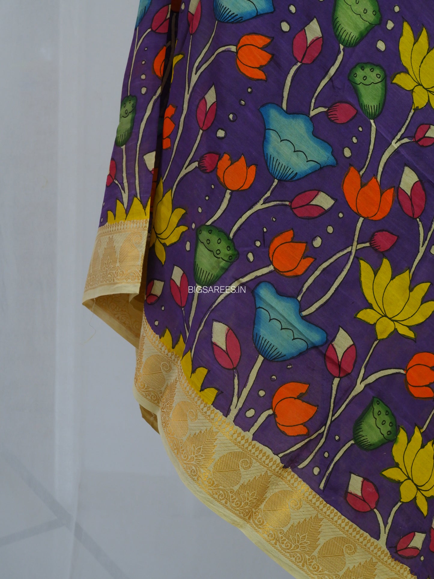 Pen Kalamkari Hand Painted Bangalore Silk Dupatta | Violet | 36"