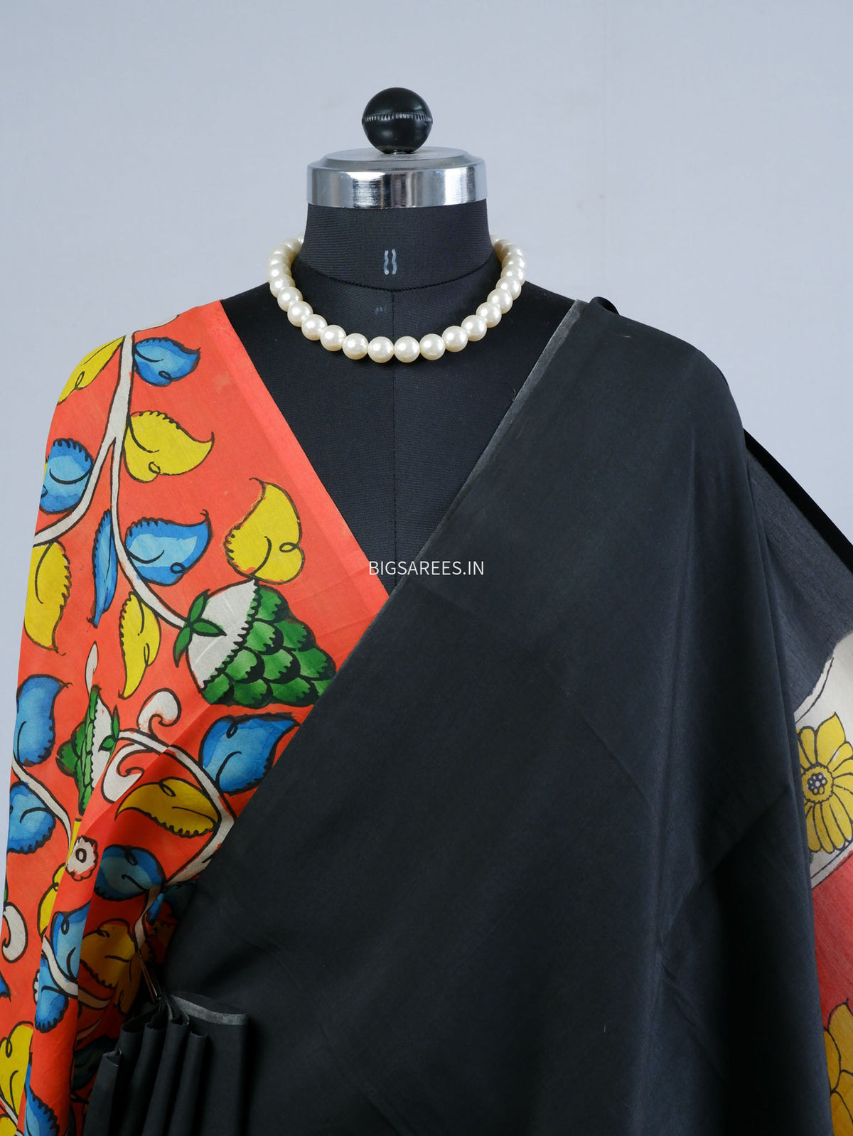 Hand-Painted Kalamkari Saree | Bangalore Silk | Black