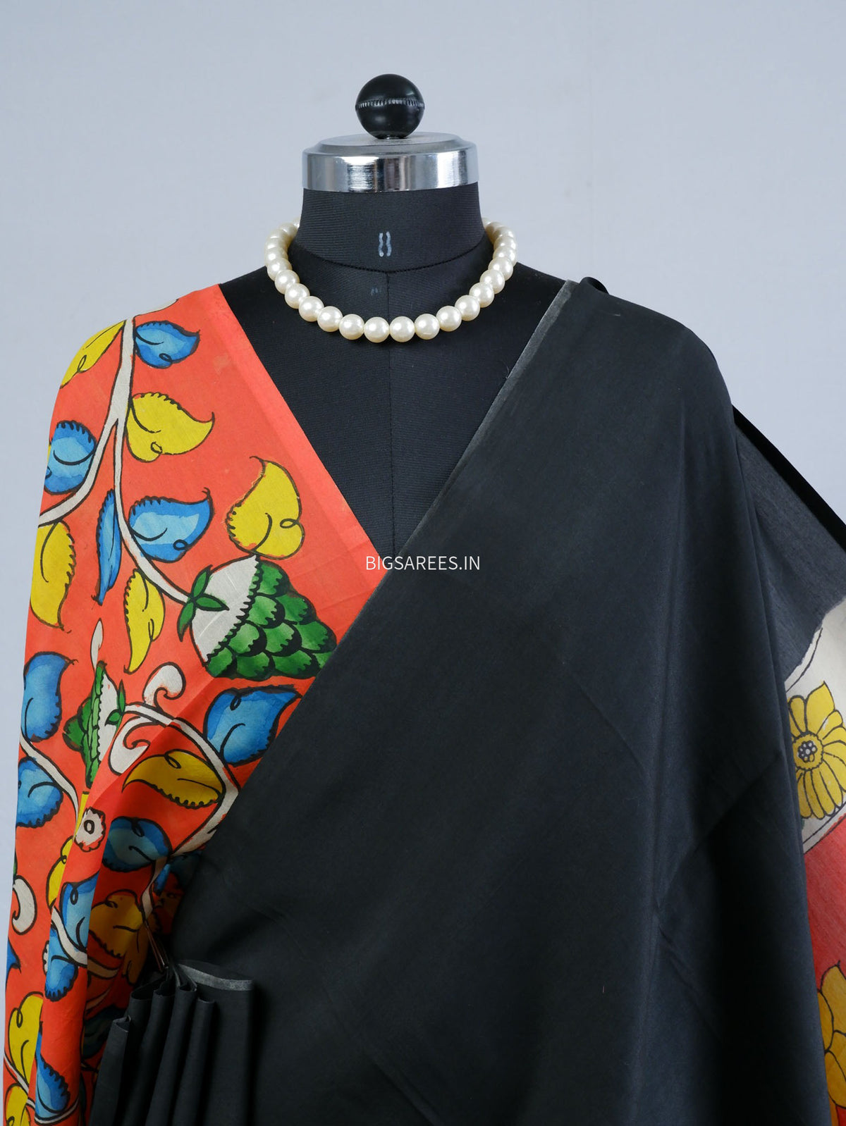 Hand-Painted Kalamkari Saree | Bangalore Silk | Black