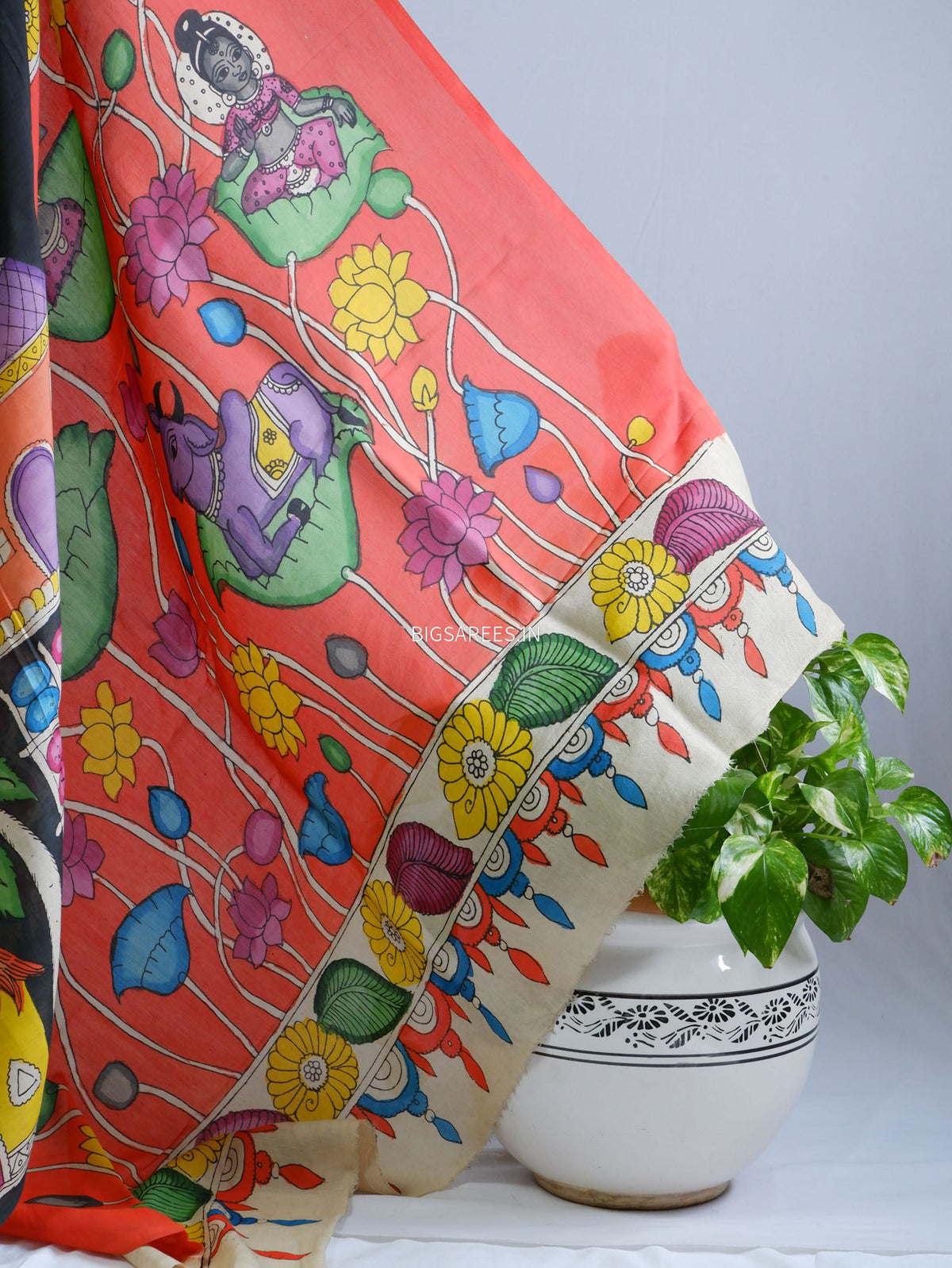 Hand-Painted Kalamkari Saree | Bangalore Silk | Black
