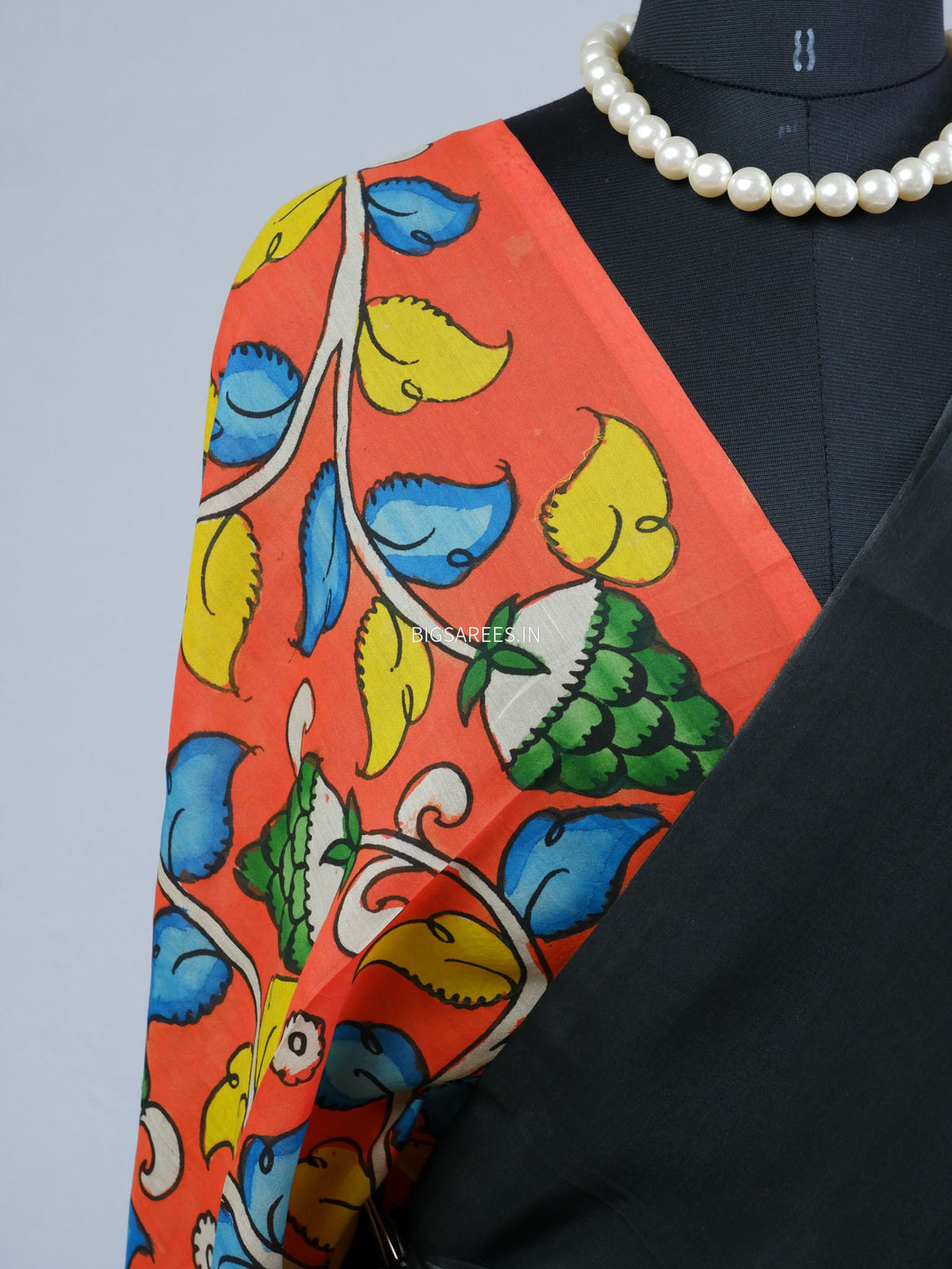 Hand-Painted Kalamkari Saree | Bangalore Silk | Black