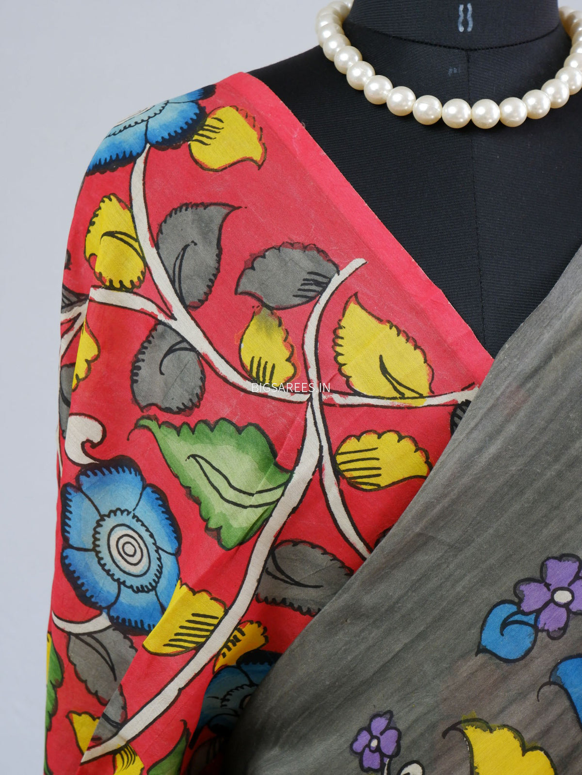 Hand-Painted Kalamkari Saree | Bangalore Silk | Shadow Grey
