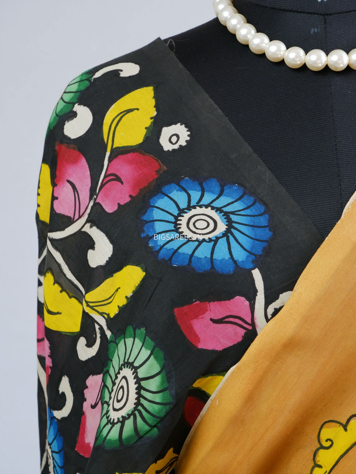 Hand-Painted Kalamkari Saree | Bangalore Silk | Muted Yellow