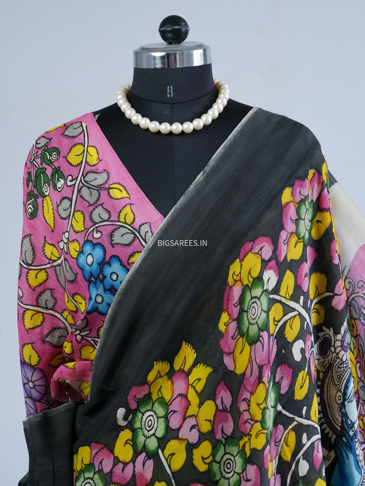 Hand-Painted Kalamkari Saree | Bangalore Silk | Black