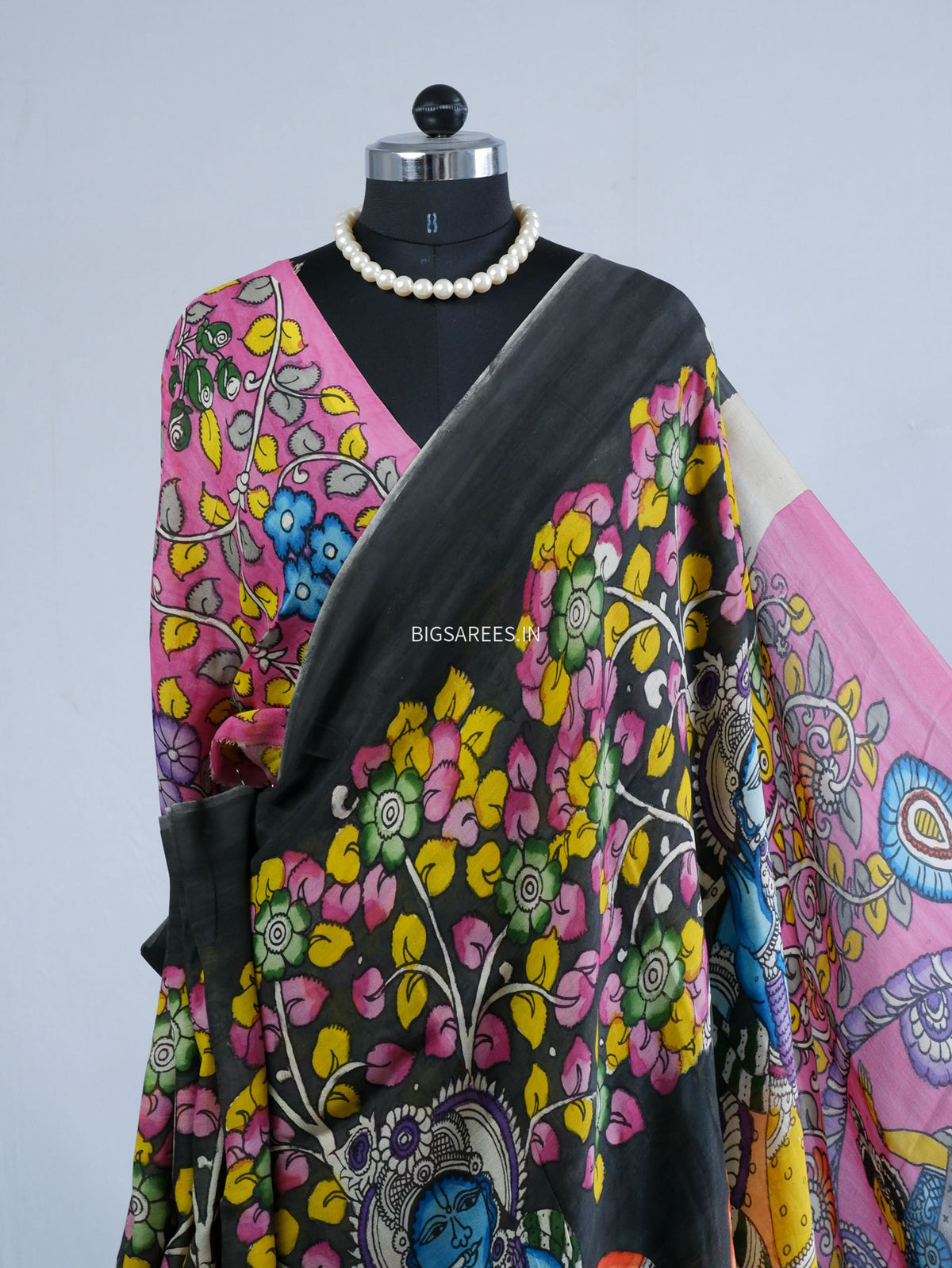Hand-Painted Kalamkari Saree | Bangalore Silk | Black
