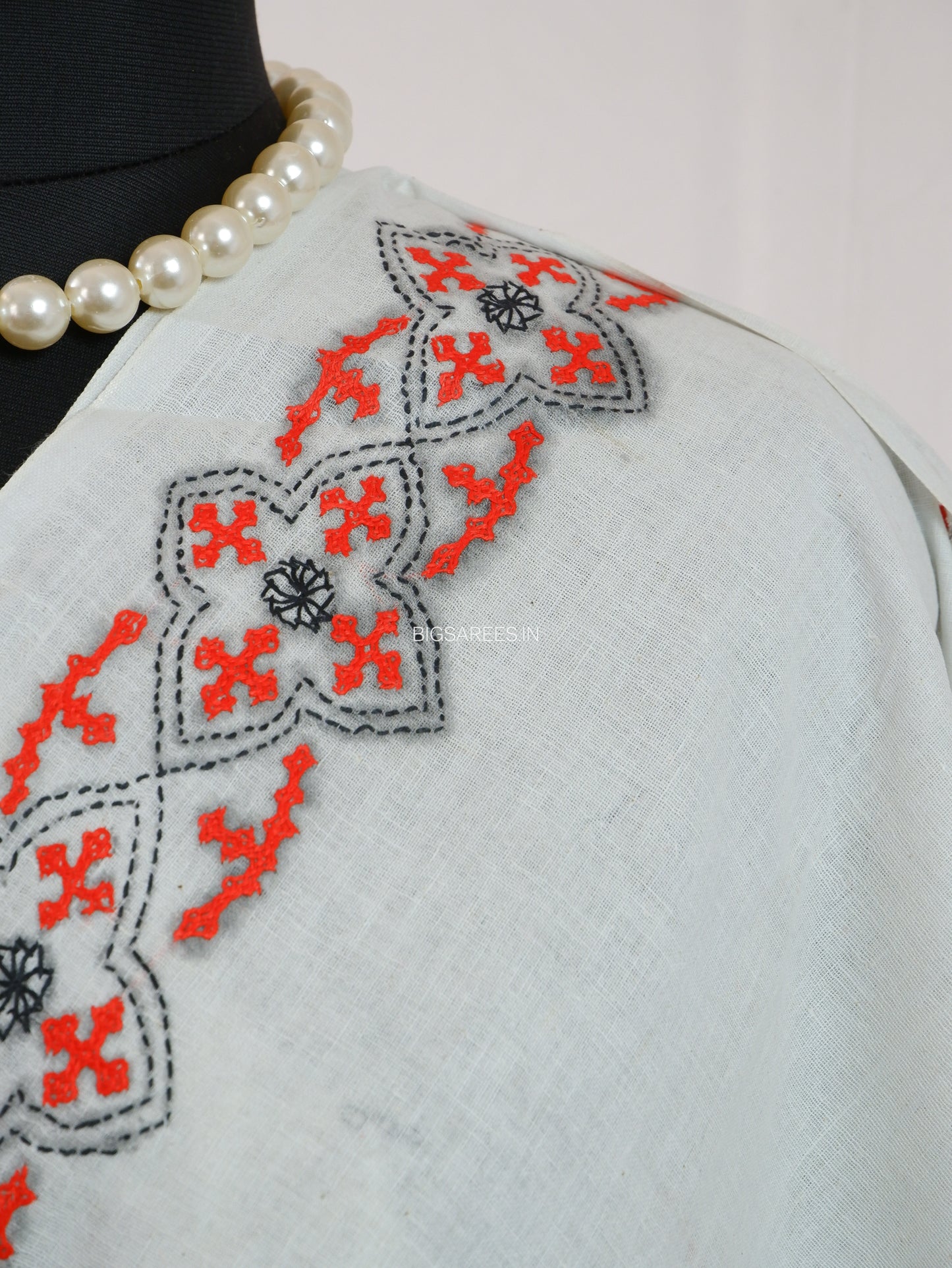 Kutchi Hand-Embroidered Saree | Khadi Cotton | White