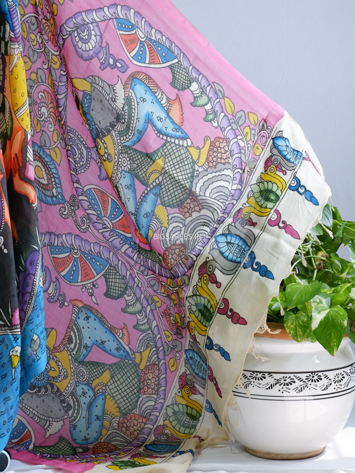 Hand-Painted Kalamkari Saree | Bangalore Silk | Black