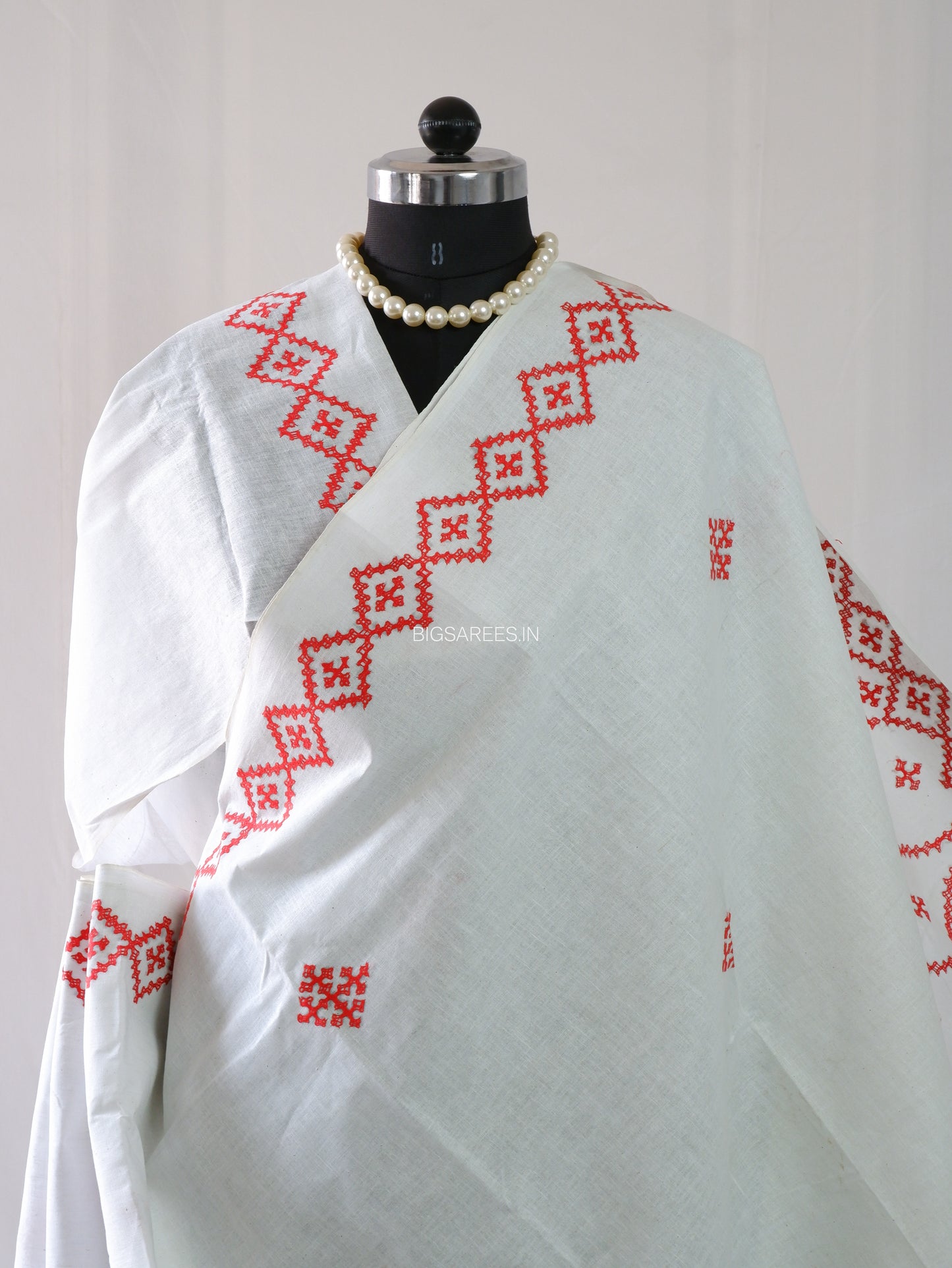 Kutchi Hand-Embroidered Saree | Khadi Cotton | White