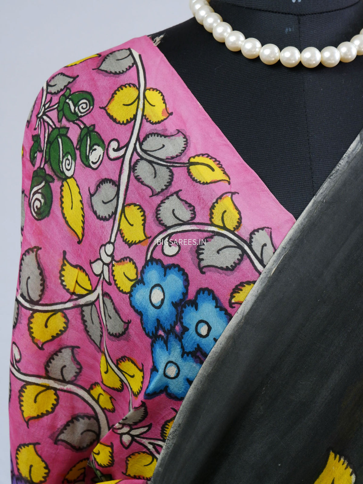 Hand-Painted Kalamkari Saree | Bangalore Silk | Black