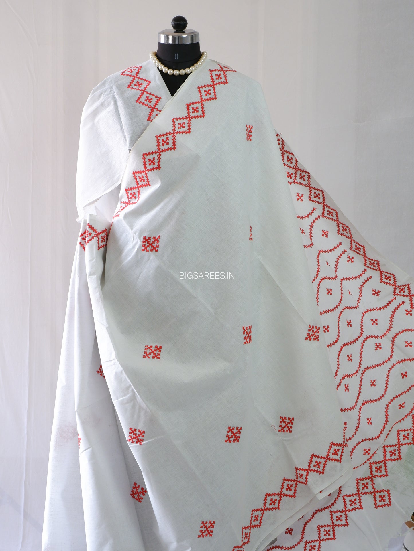 Kutchi Hand-Embroidered Saree | Khadi Cotton | White