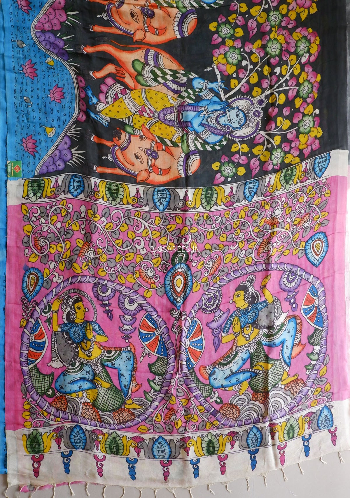 Hand-Painted Kalamkari Saree | Bangalore Silk | Black