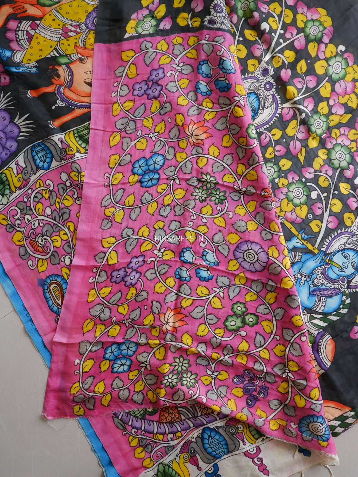 Hand-Painted Kalamkari Saree | Bangalore Silk | Black