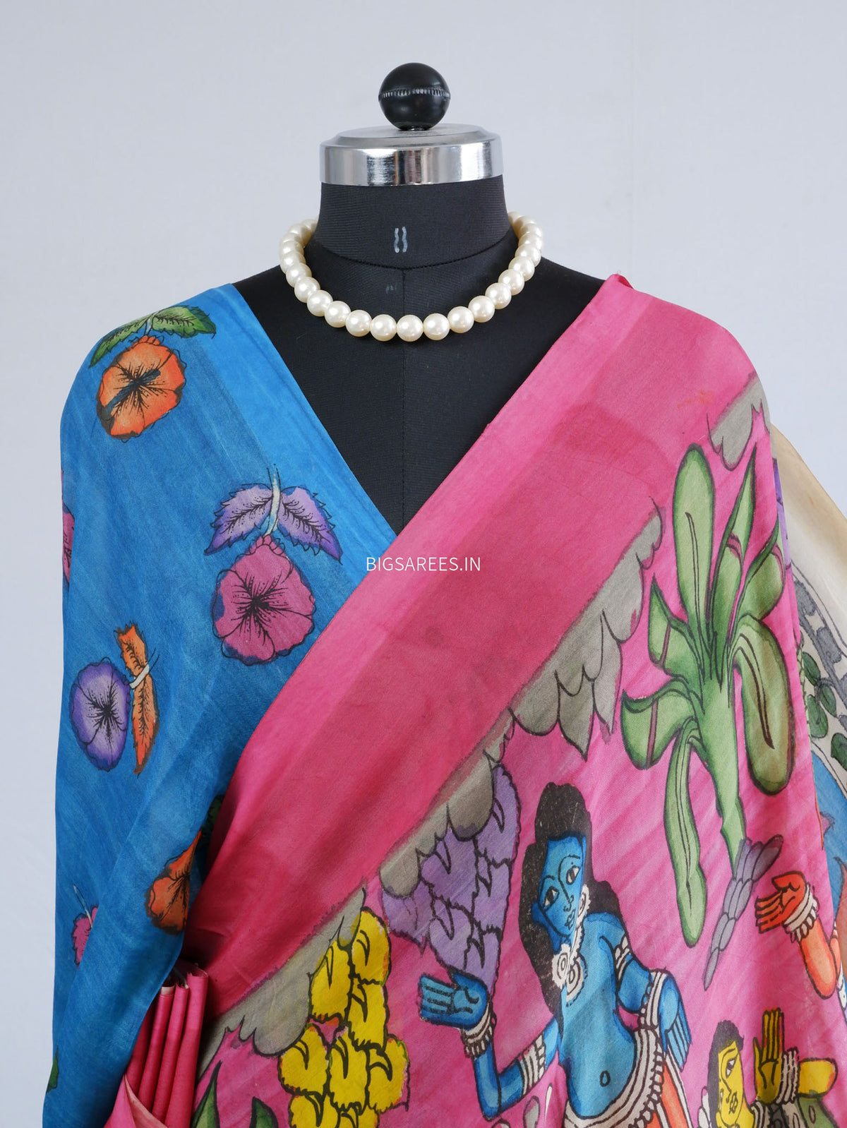 Hand-Painted Kalamkari Saree | Banglore Silk | Pink