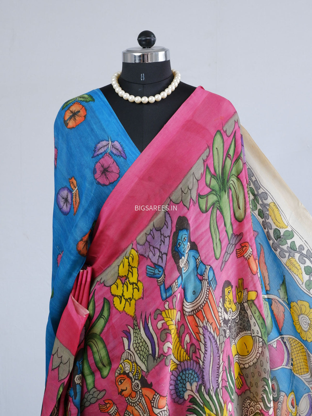 Hand-Painted Kalamkari Saree | Banglore Silk | Pink