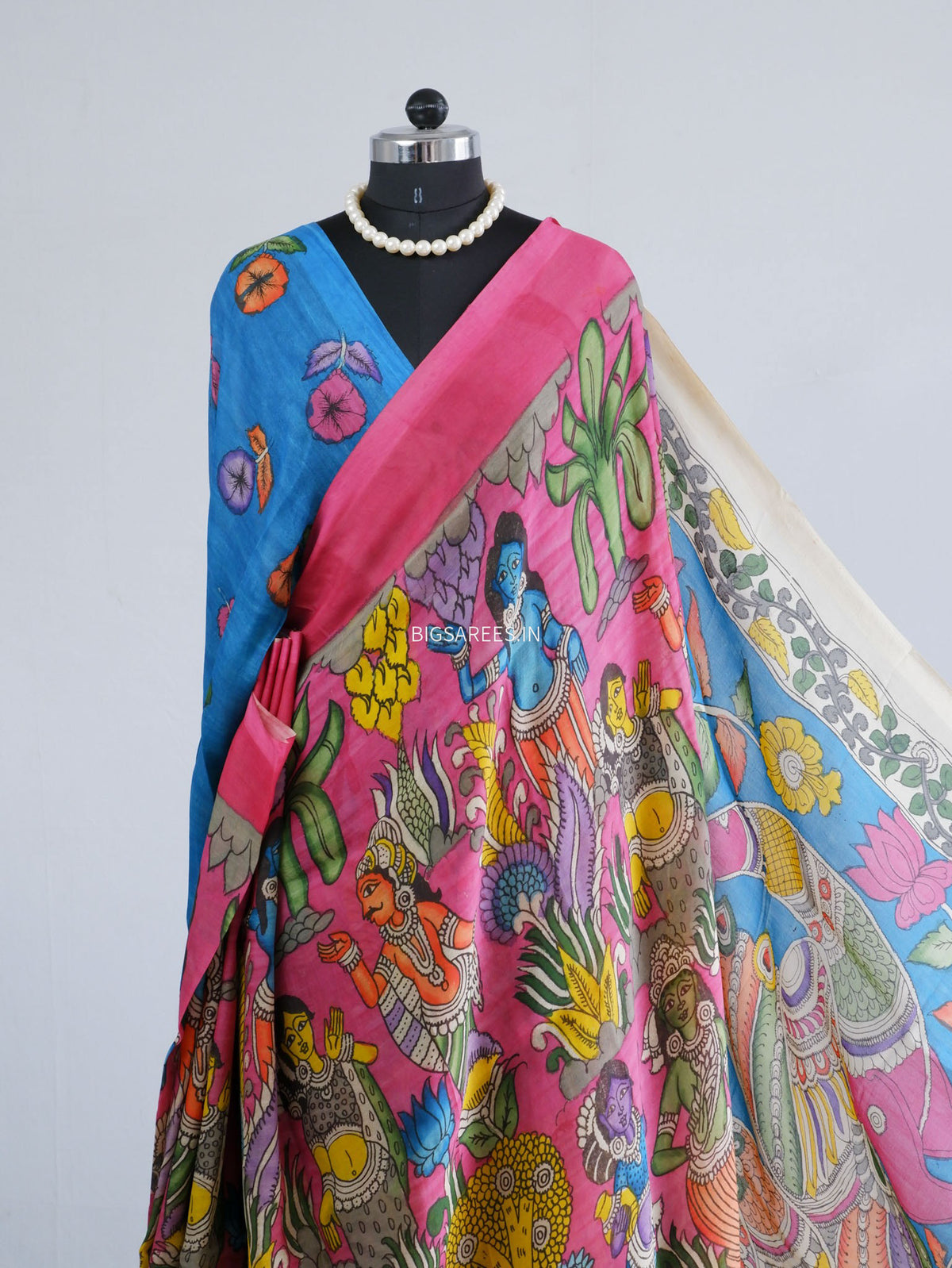 Hand-Painted Kalamkari Saree | Banglore Silk | Pink
