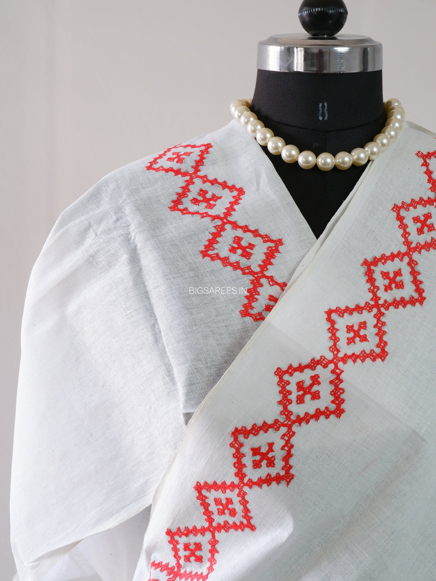 Kutchi Hand-Embroidered Saree | Khadi Cotton | White
