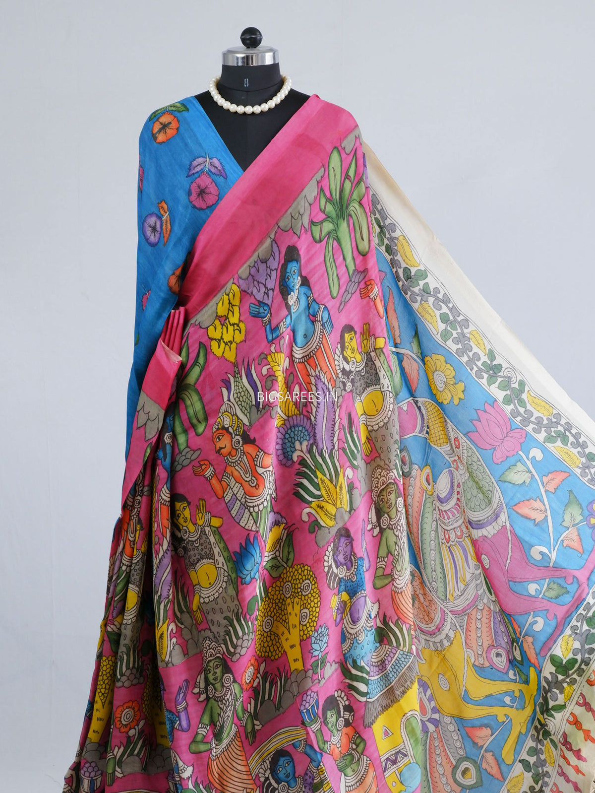 Hand-Painted Kalamkari Saree | Banglore Silk | Pink