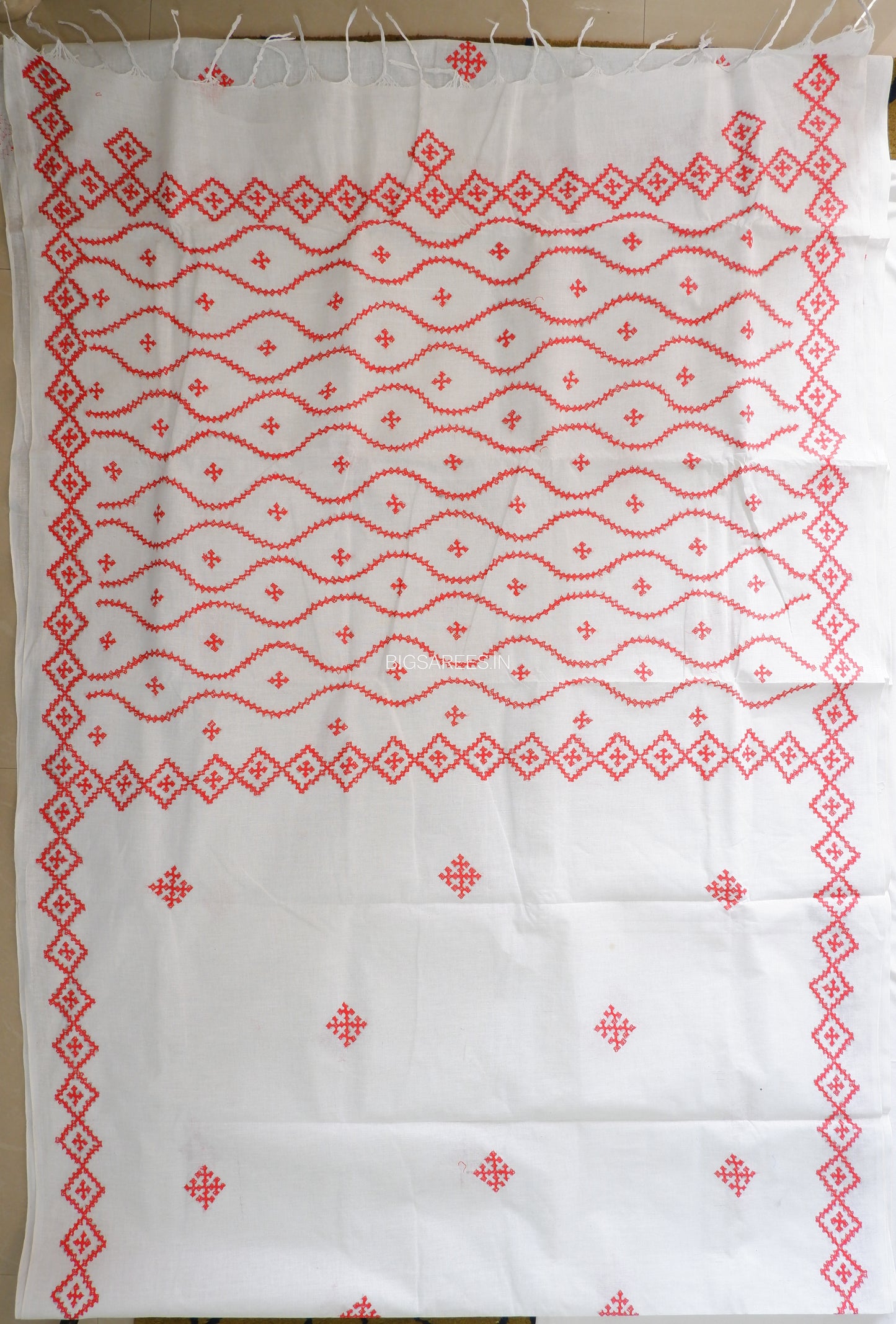 Kutchi Hand-Embroidered Saree | Khadi Cotton | White