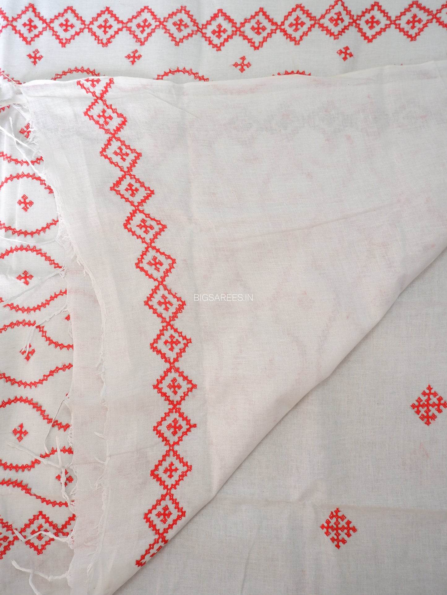 Kutchi Hand-Embroidered Saree | Khadi Cotton | White