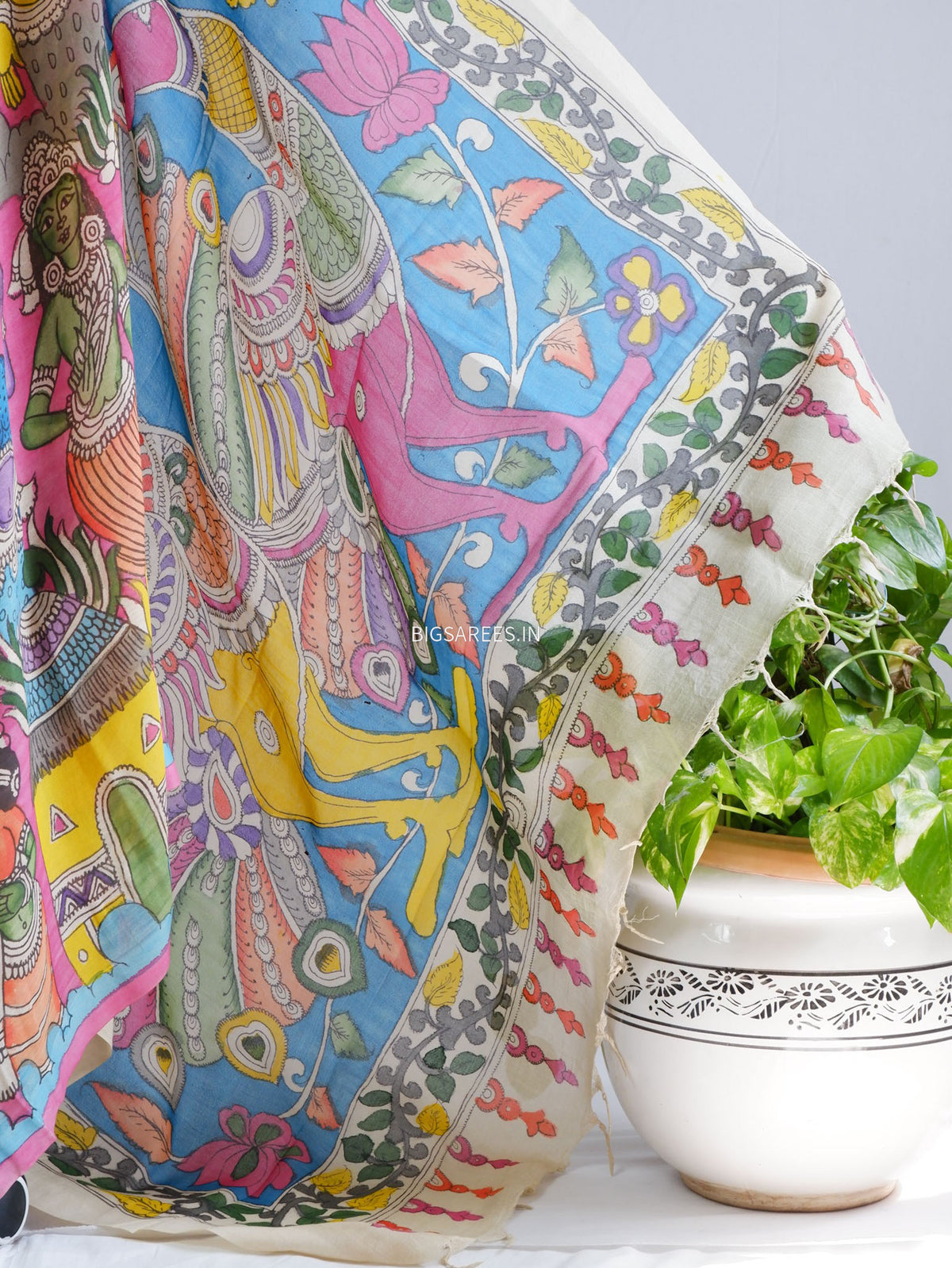 Hand-Painted Kalamkari Saree | Banglore Silk | Pink