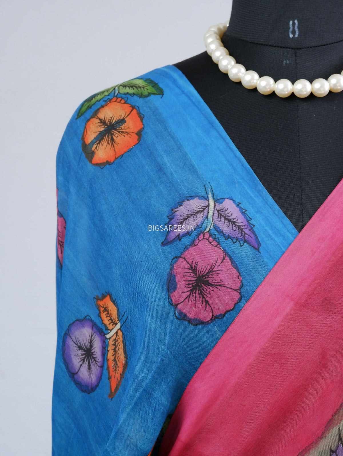 Hand-Painted Kalamkari Saree | Banglore Silk | Pink