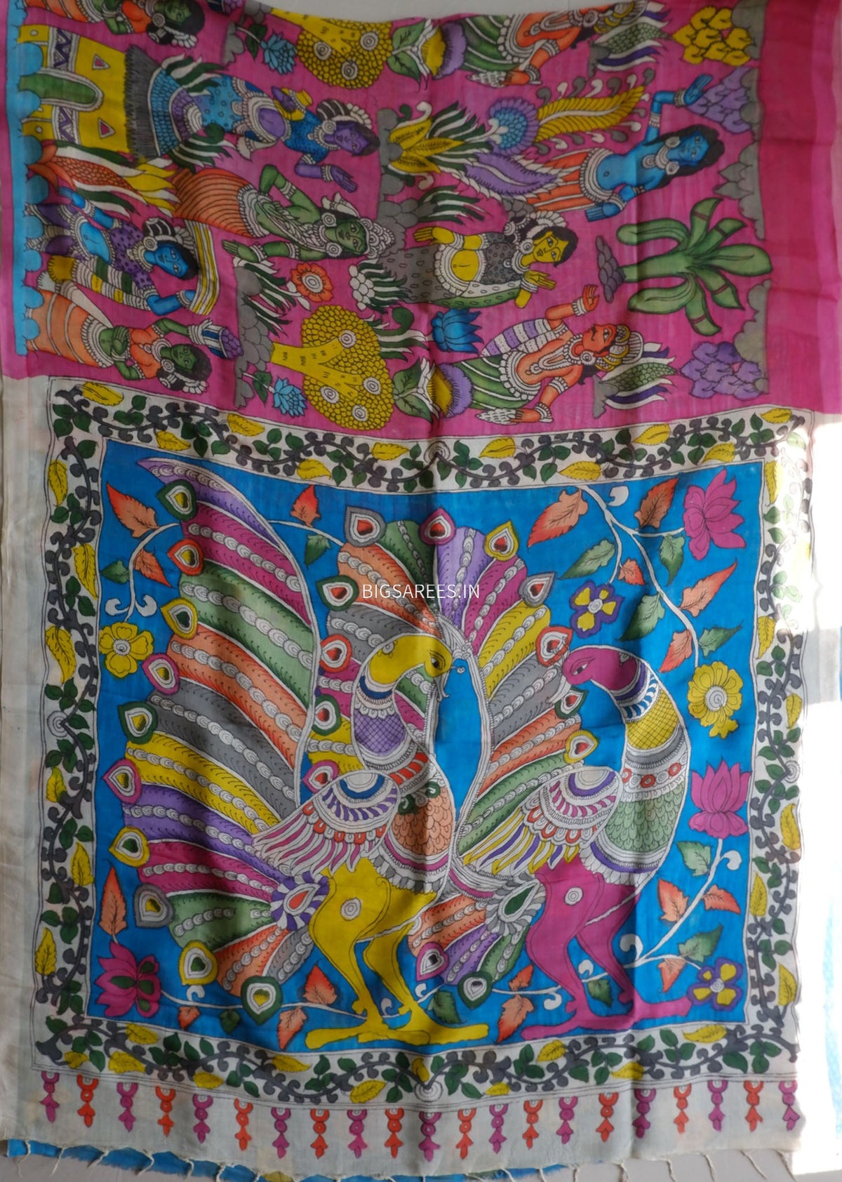 Hand-Painted Kalamkari Saree | Banglore Silk | Pink