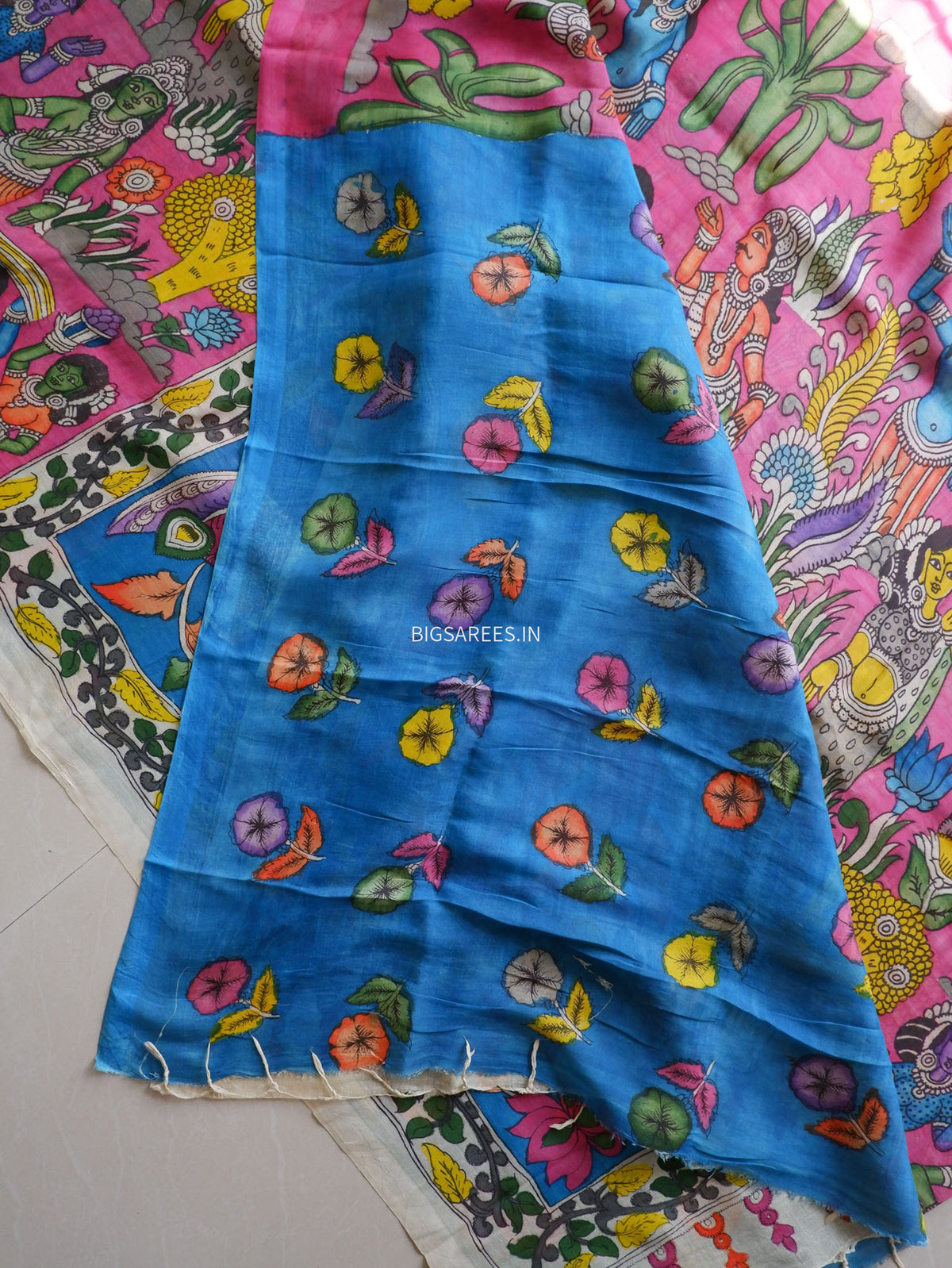 Hand-Painted Kalamkari Saree | Banglore Silk | Pink