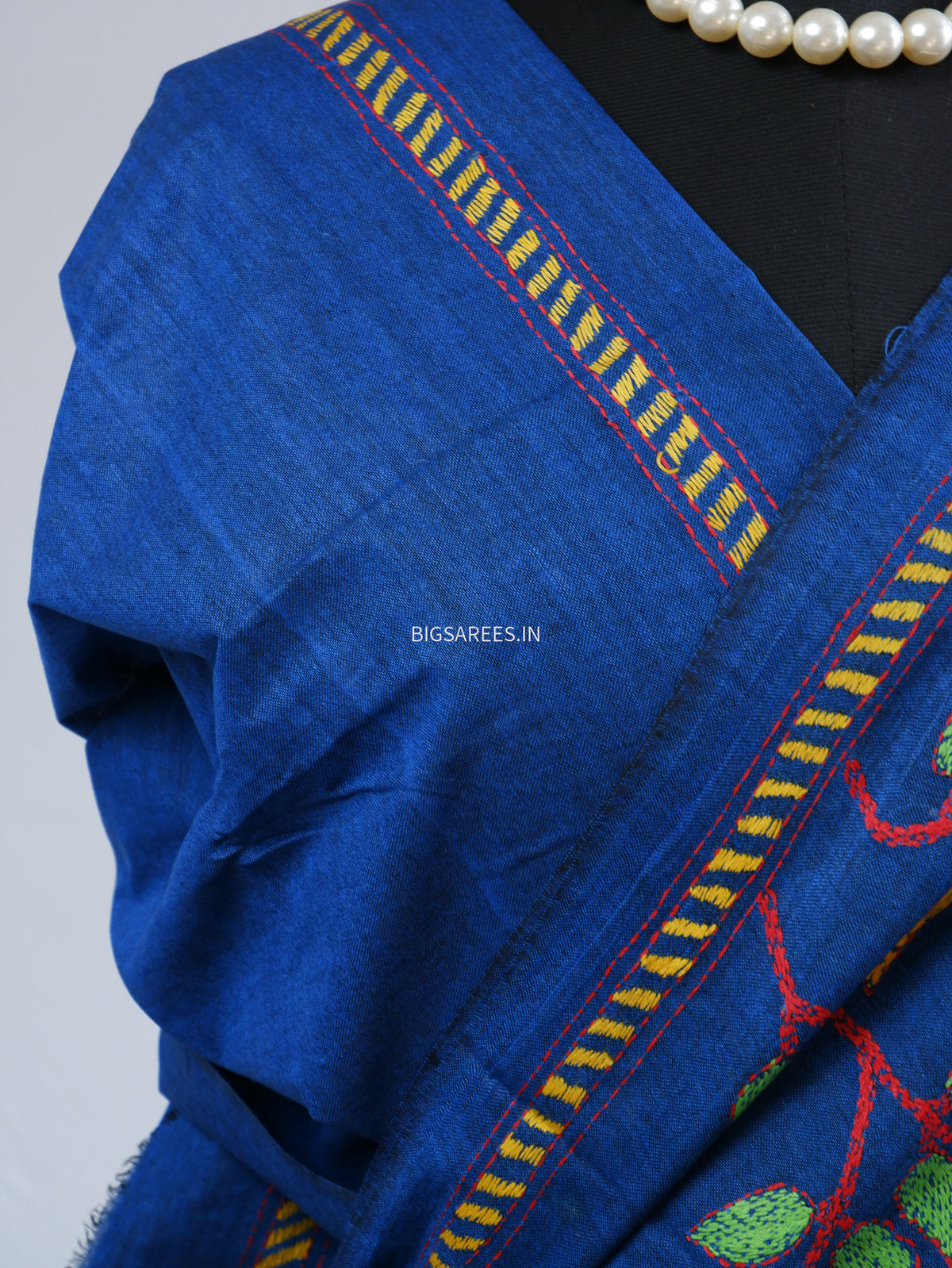 Kantha Hand-Embroidered Saree | Pure Khadi Cotton | Blue