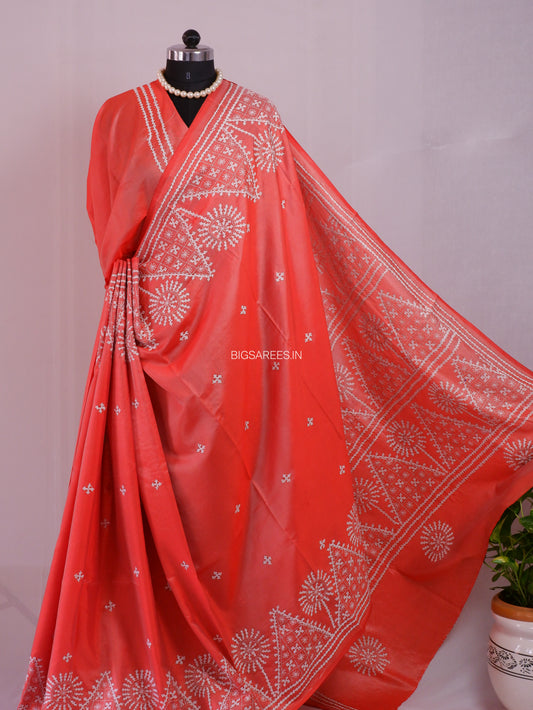 Kutchi Hand Embroidered Saree | Blended Bangalore Silk / Art Silk | Dual Tone