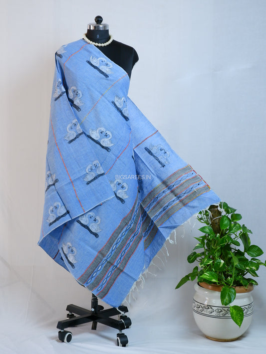 Hand Embroidered Kantha-Stitch Dupatta | Pure Khesh Cotton | Blue