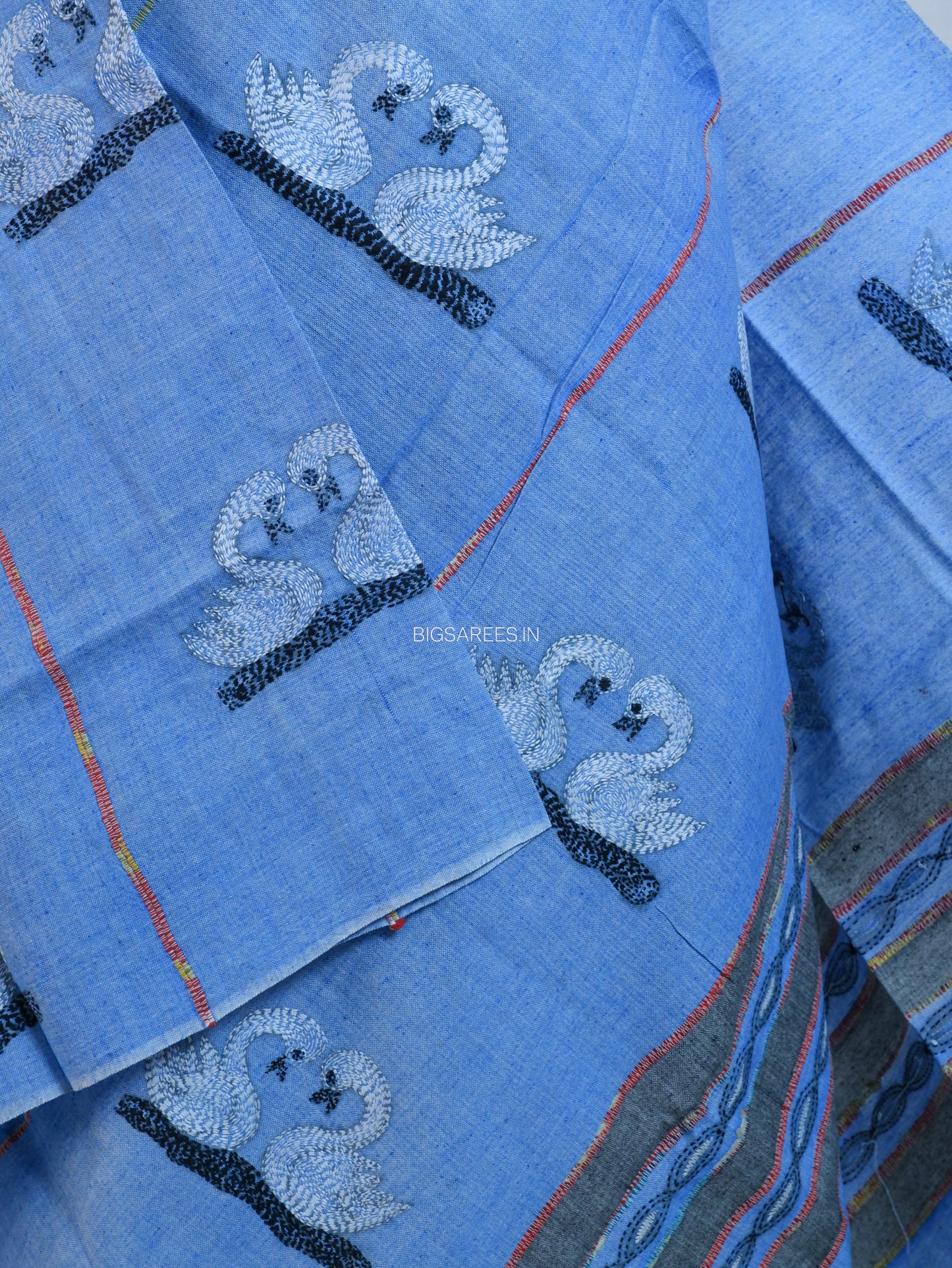Hand Embroidered Kantha-Stitch Dupatta | Pure Khesh Cotton | Blue