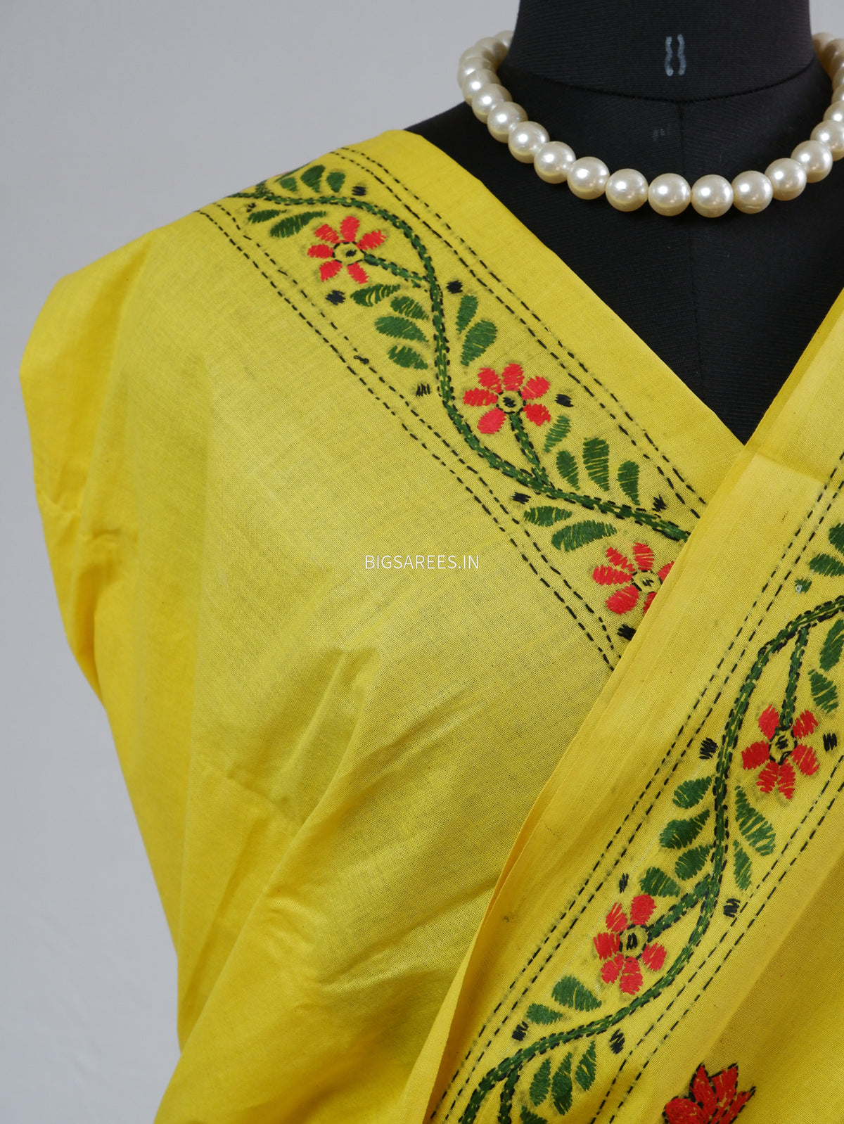 Kantha Hand-Embroidered Saree | Pure Khadi Cotton | Yellow