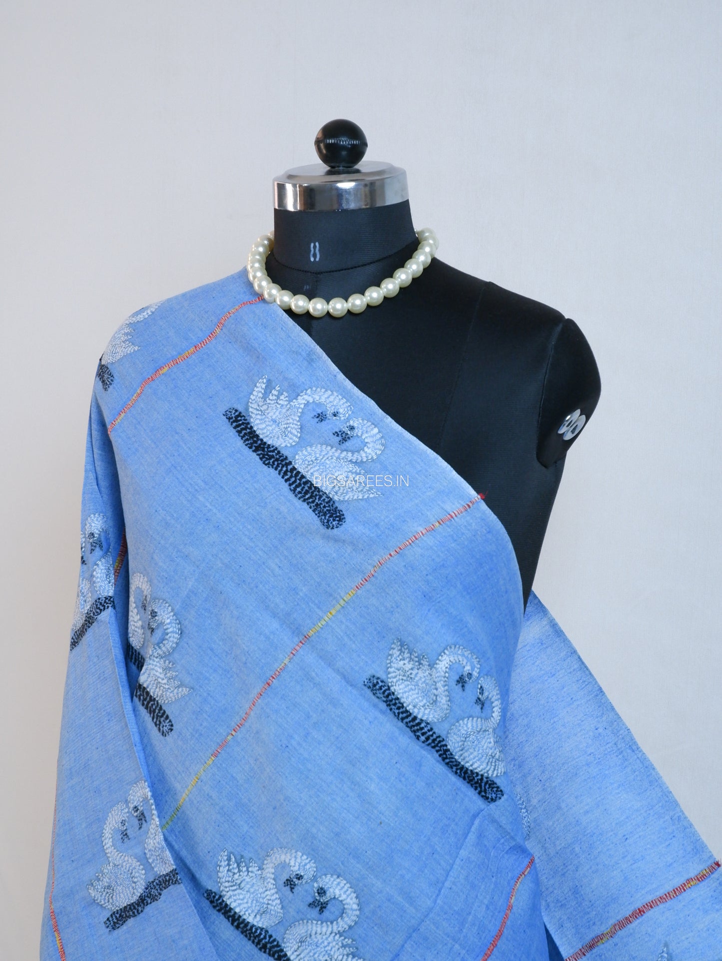 Hand Embroidered Kantha-Stitch Dupatta | Pure Khesh Cotton | Blue