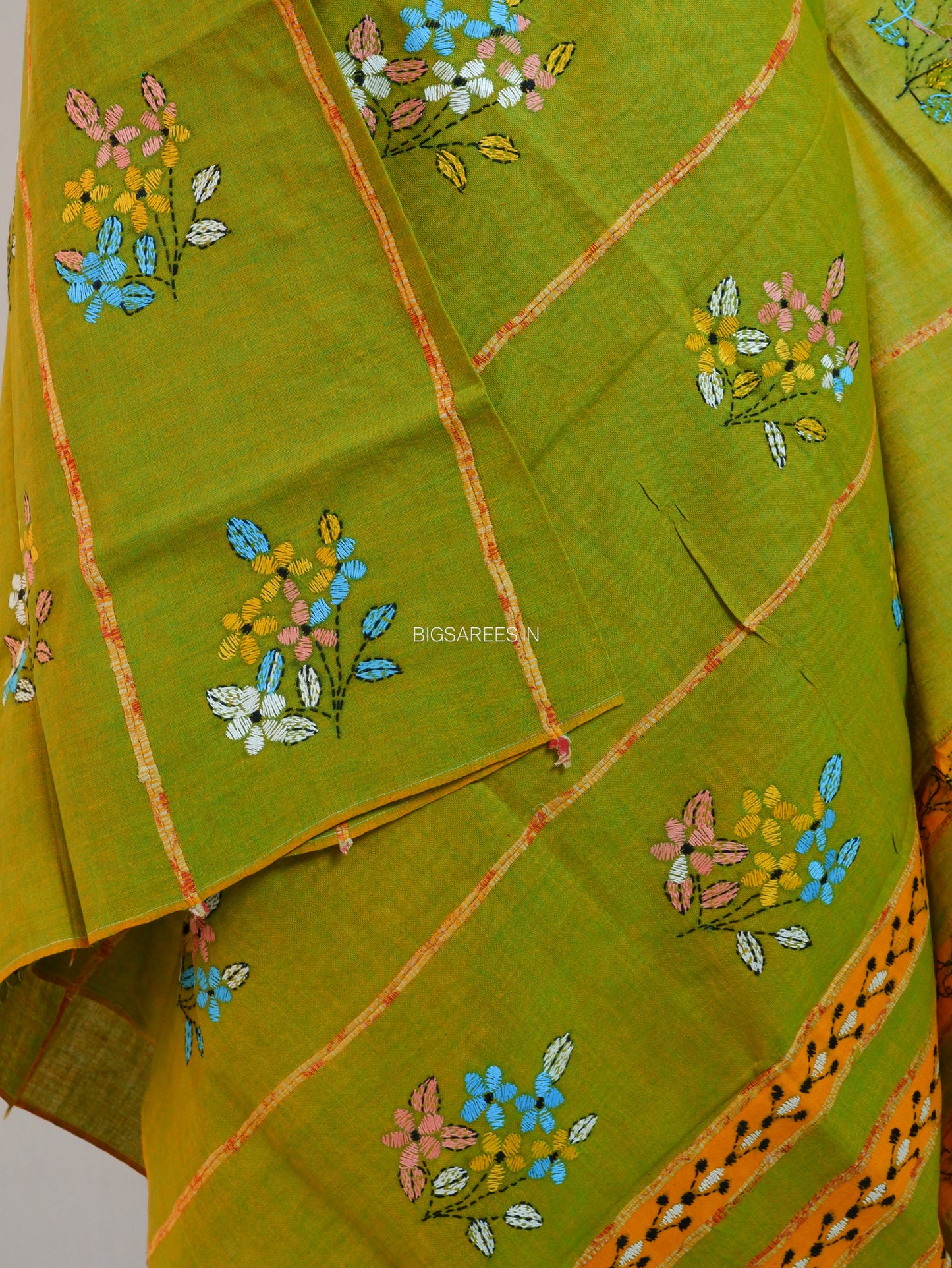 Hand-Embroidered Kantha - Stitch Dupatta | Pure Khesh Cotton | Green