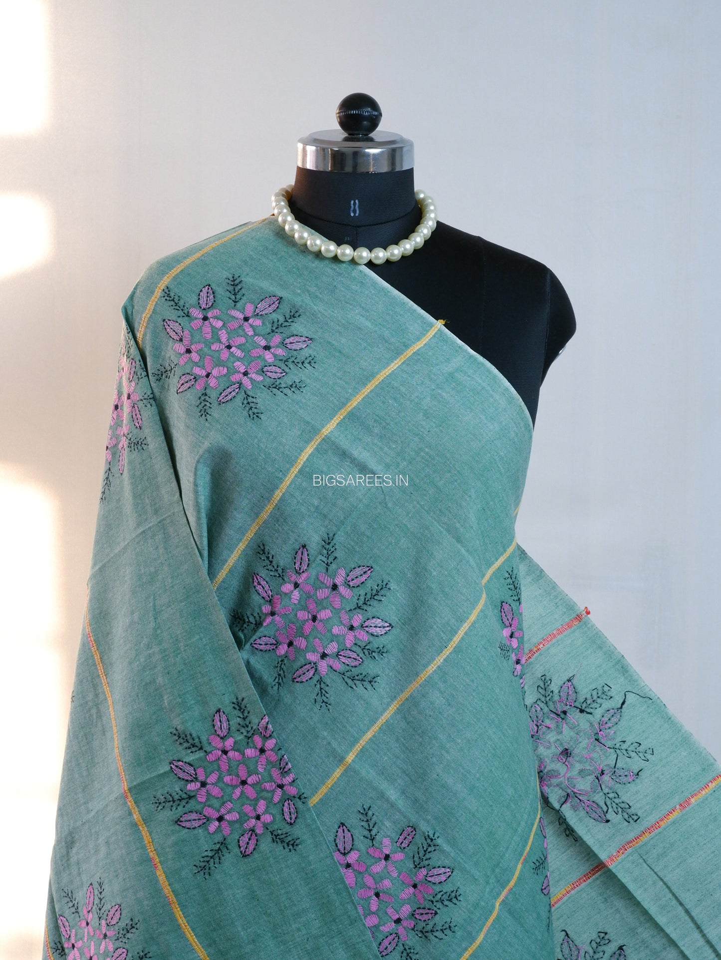 Hand-Embroidered Kantha - Stitch Dupatta | Pure Khesh Cotton | Green