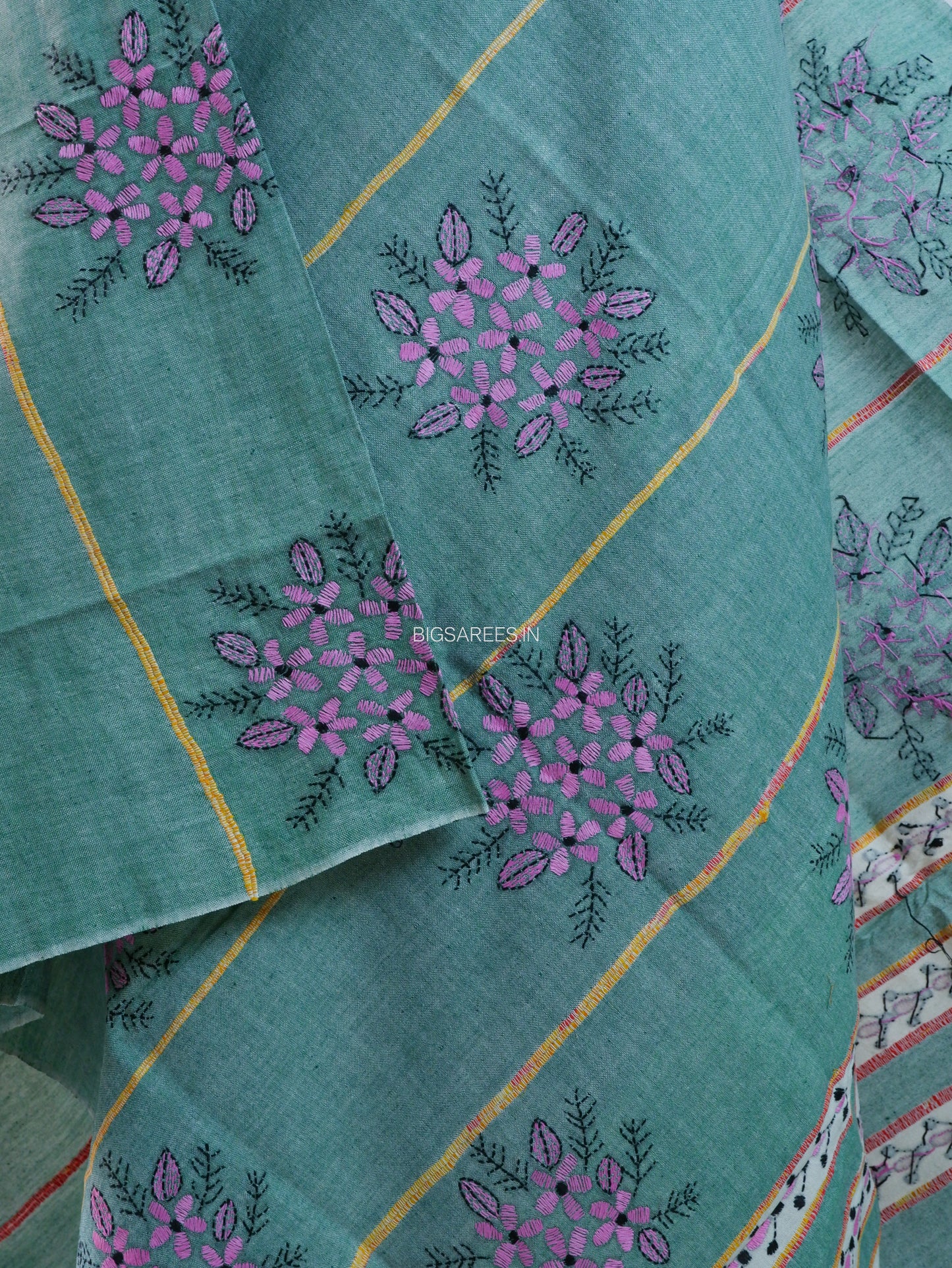Hand-Embroidered Kantha - Stitch Dupatta | Pure Khesh Cotton | Green