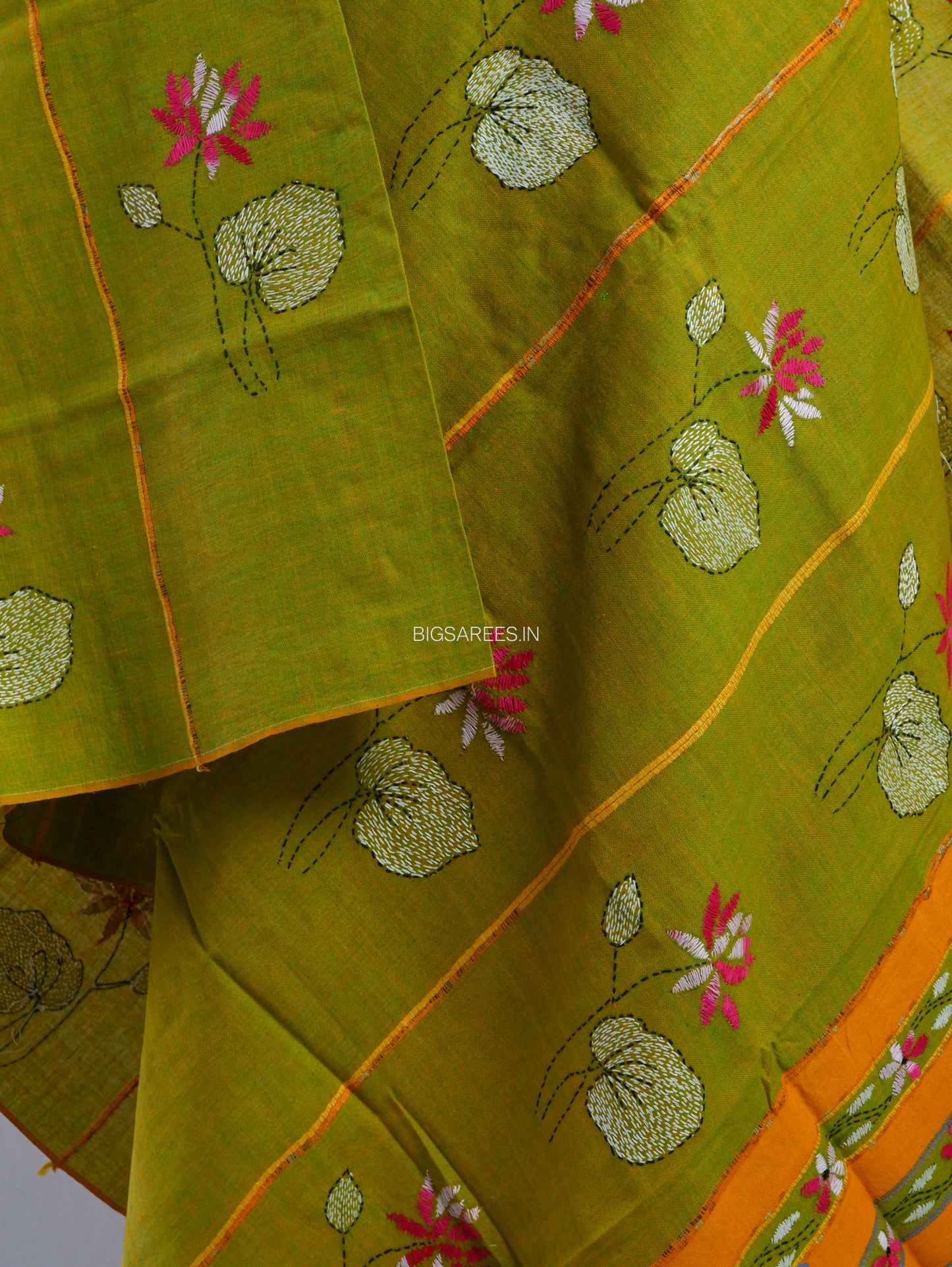 Hand-Embroidered Kantha - Stitch Dupatta | Pure Khesh Cotton | Green