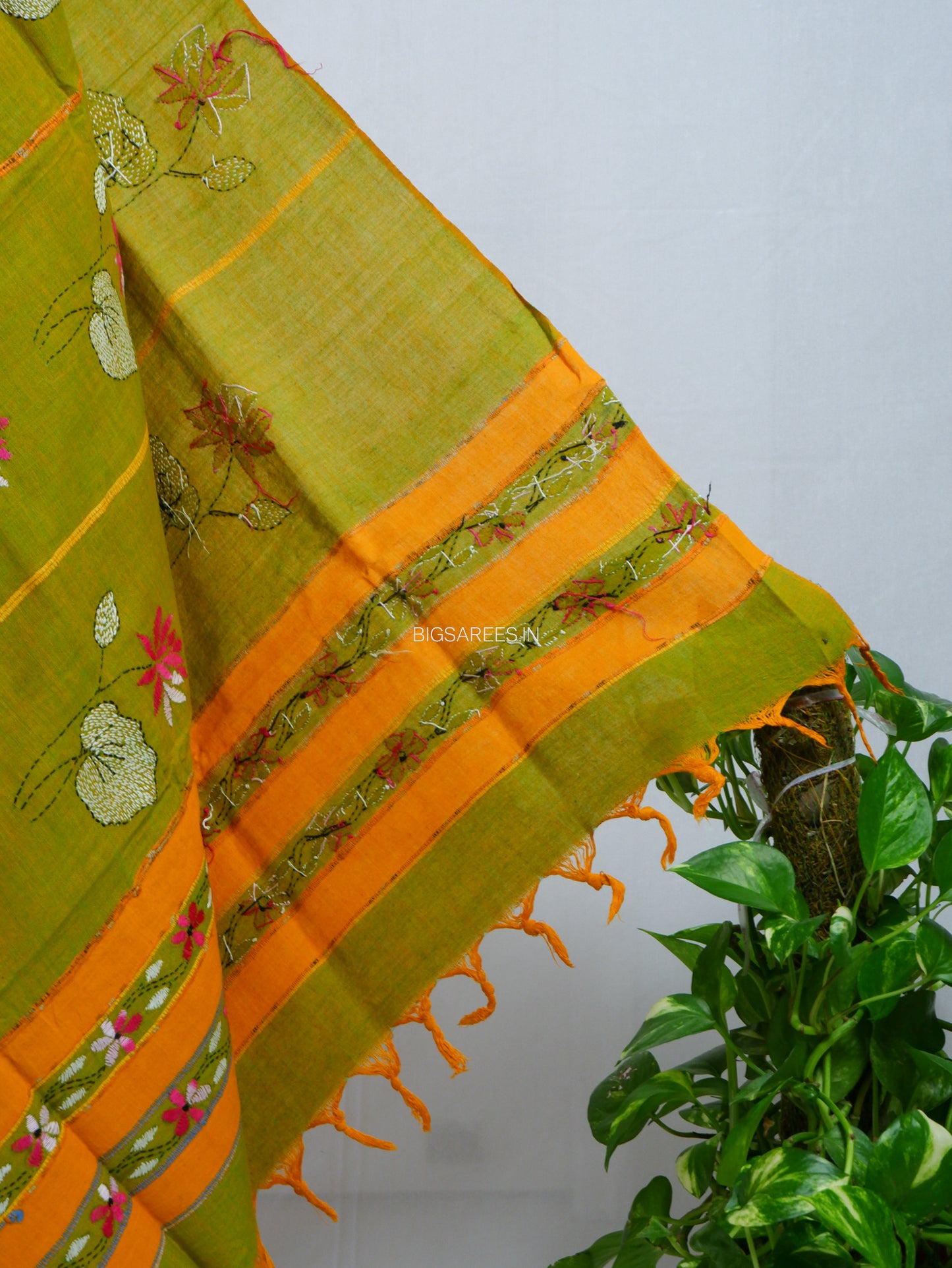Hand-Embroidered Kantha - Stitch Dupatta | Pure Khesh Cotton | Green